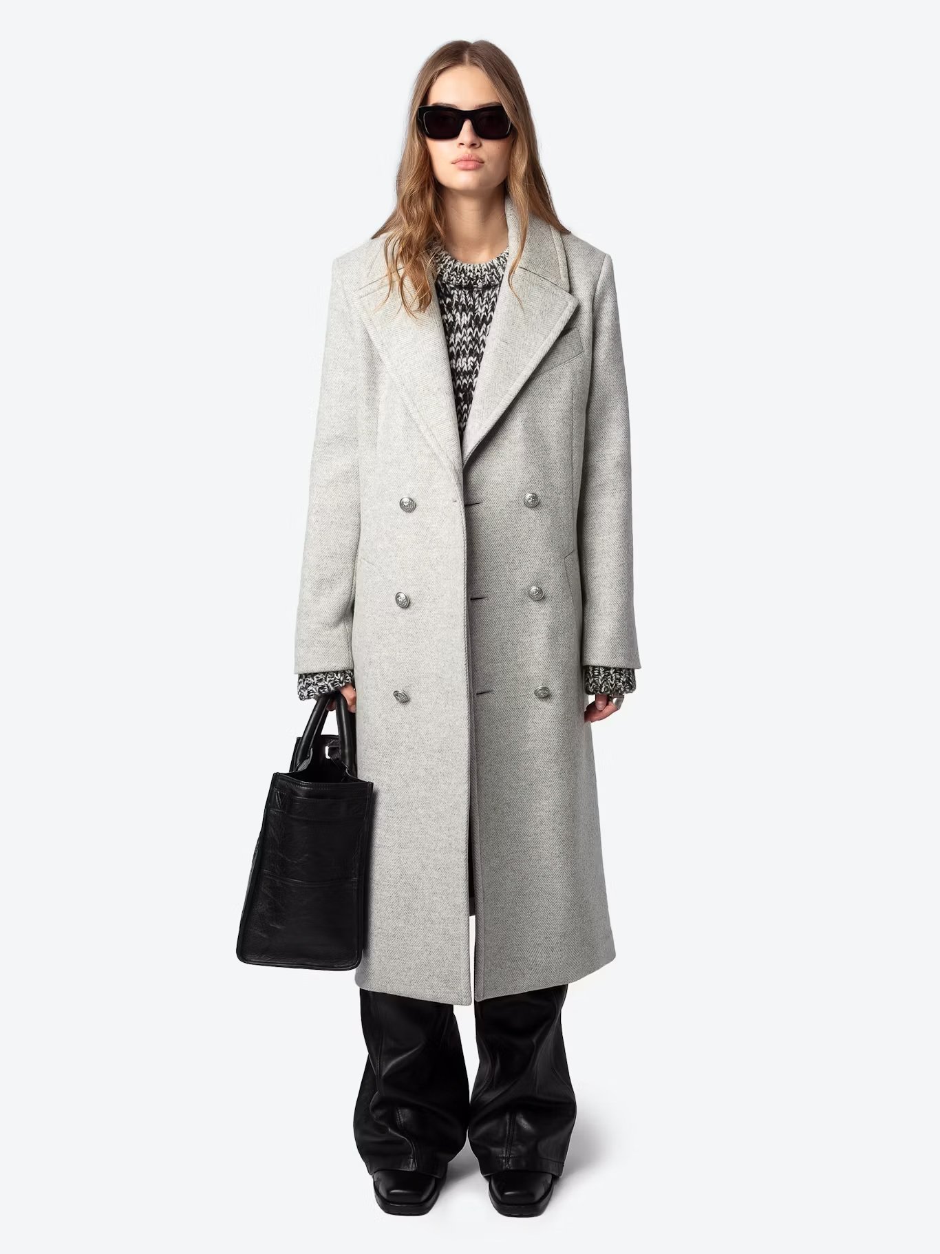 Manteau col tailleur droit en laine recyclée mélangée ZADIG&VOLTAIRE Gris