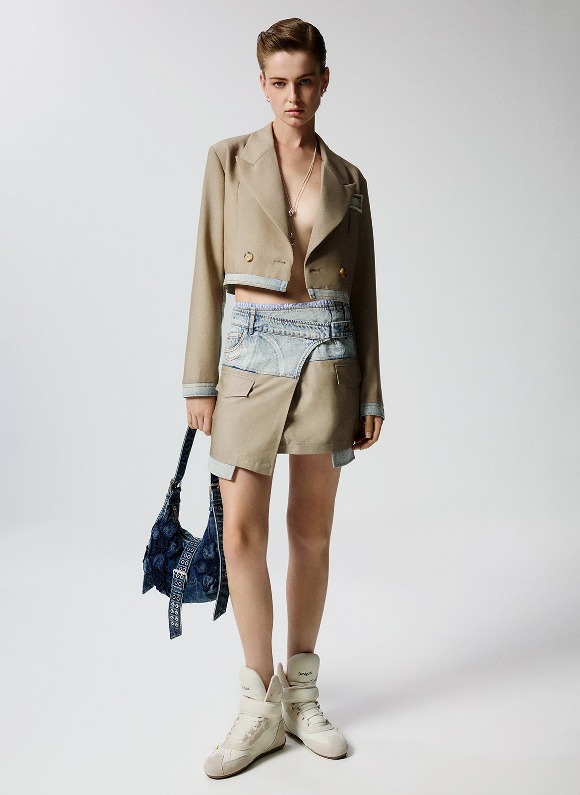 Jupe courte en coton mélangé DESIGUAL Bleu