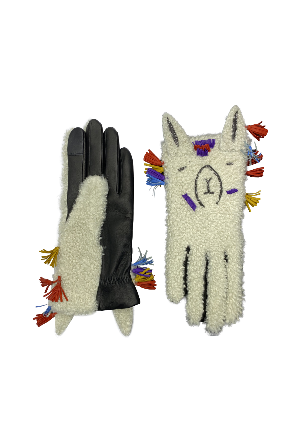 Alpaca-lined leather llama gloves AGNELLE Black