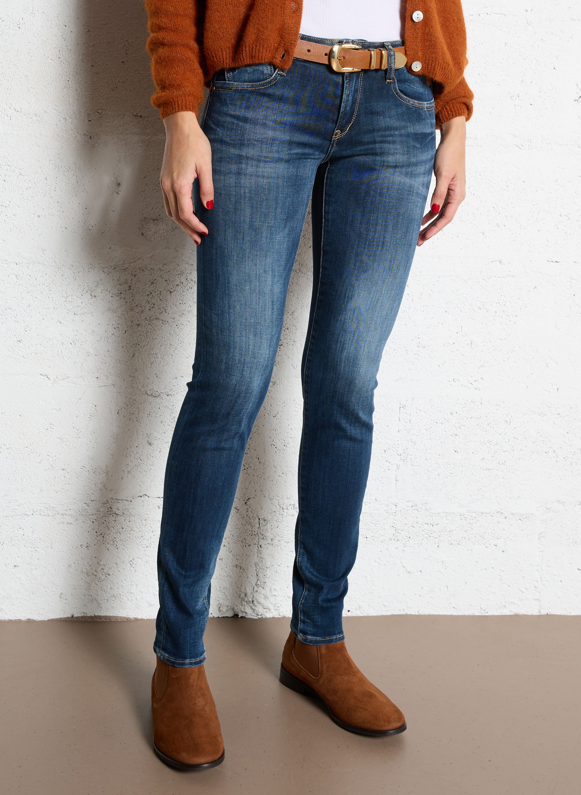 Jean skinny délavé taille basse LE TEMPS DES CERISES Bleu