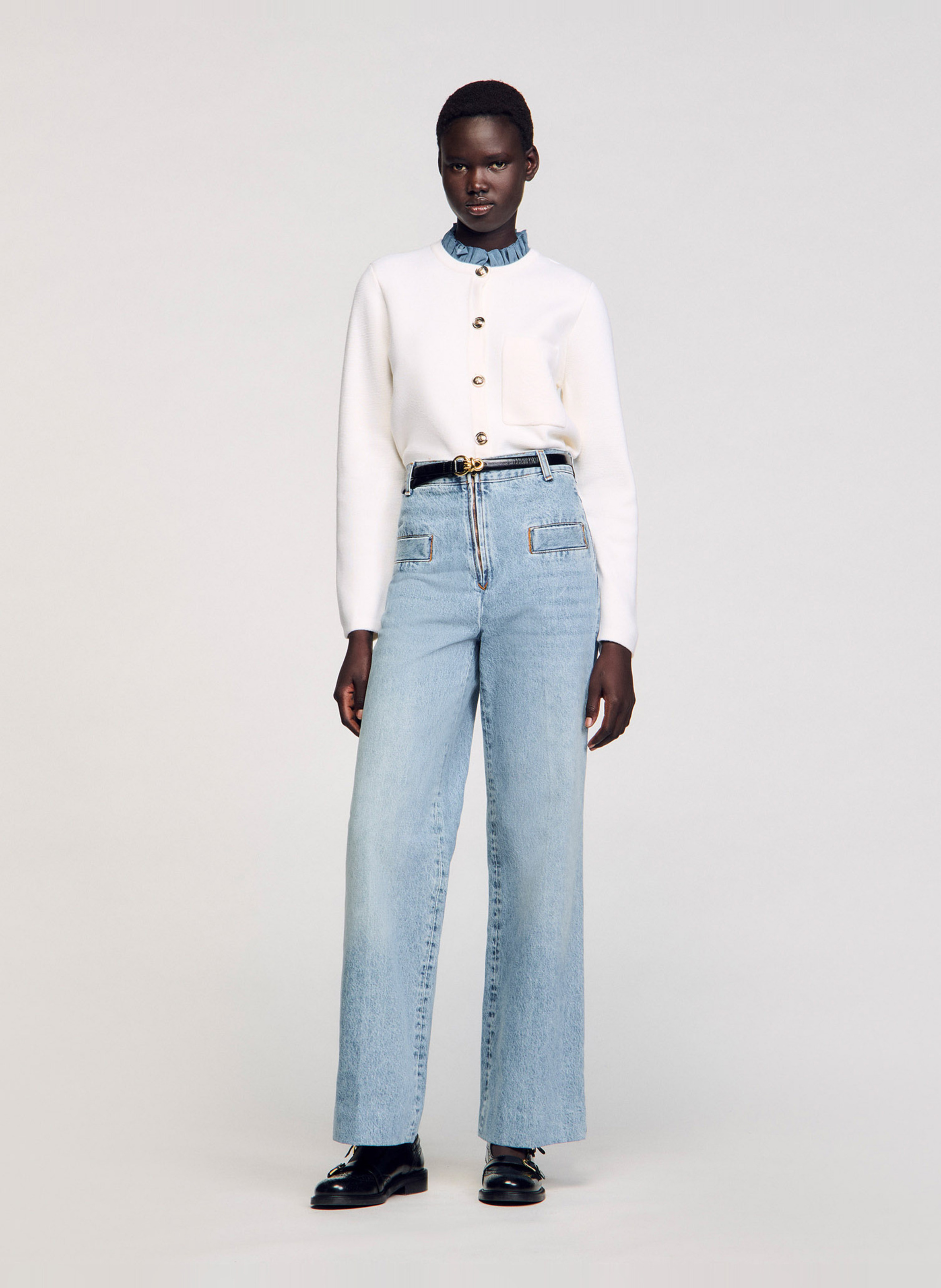 Jean droit en coton délavé  SANDRO Bleu