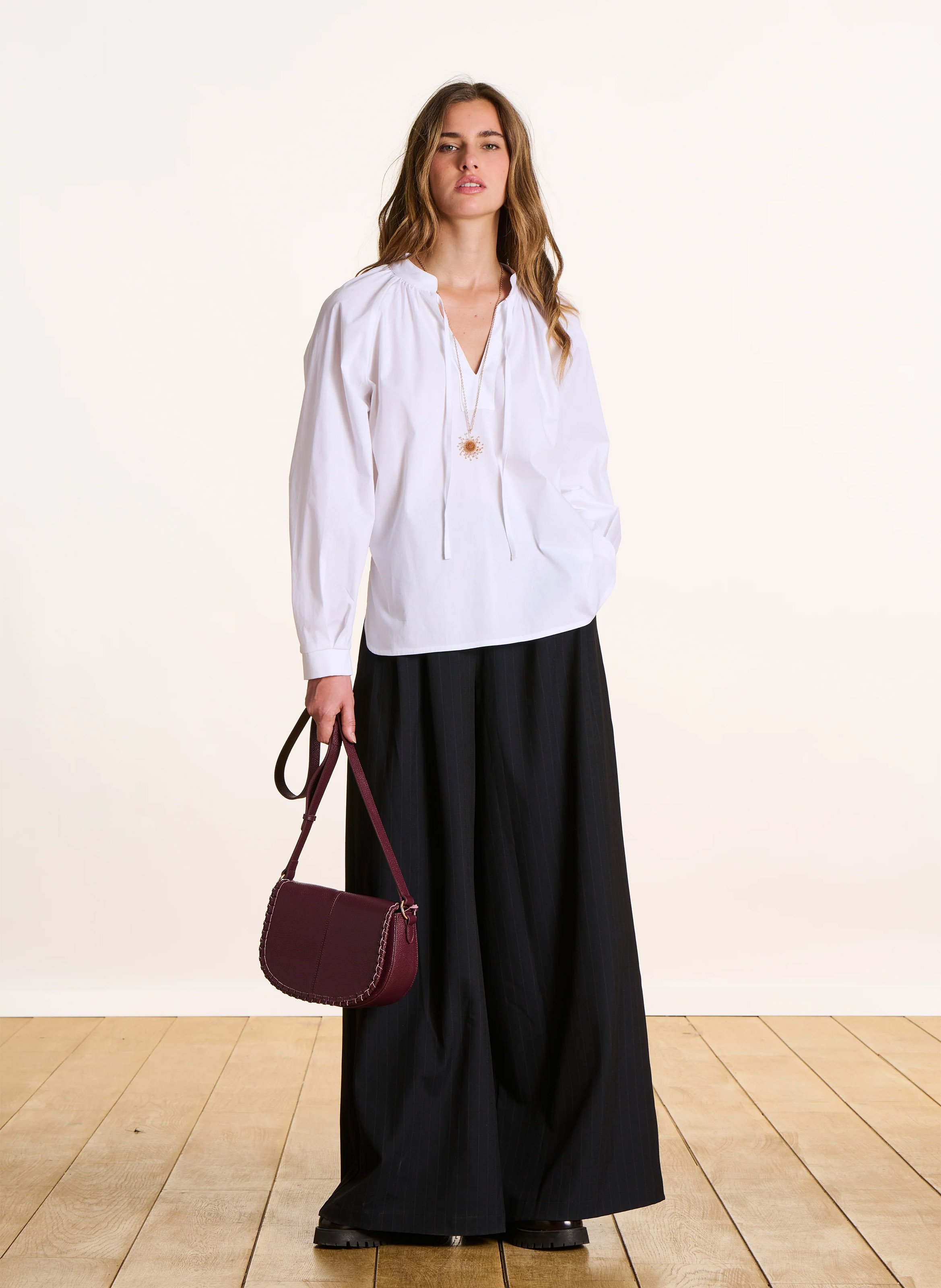 Wide-leg pinstripe pants LA FEE MARABOUTEE Black