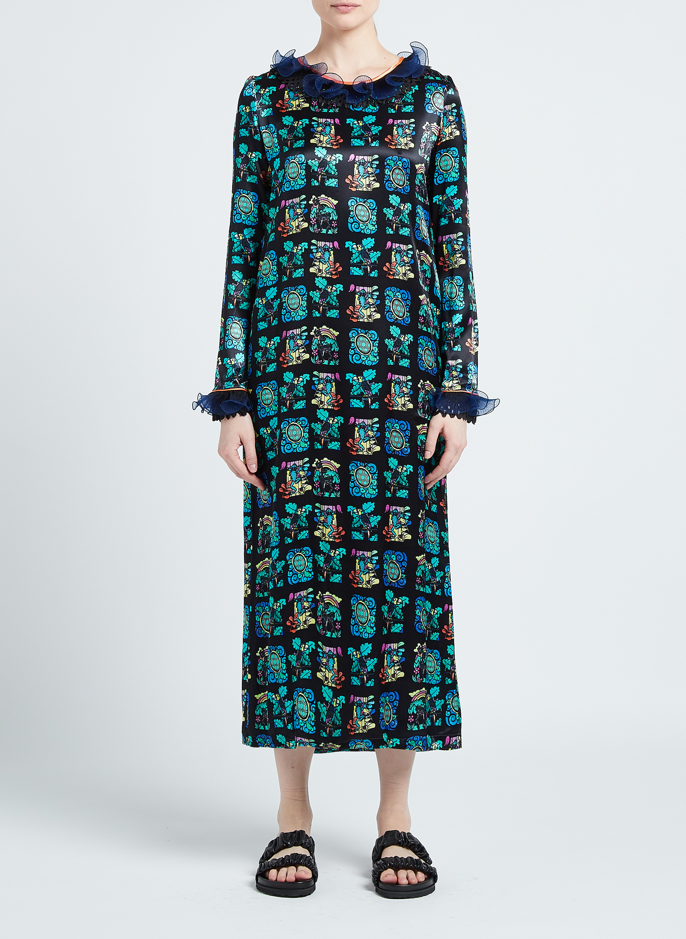 Lange, rechte jurk met print en volants HEIMSTONE Veelkleurig