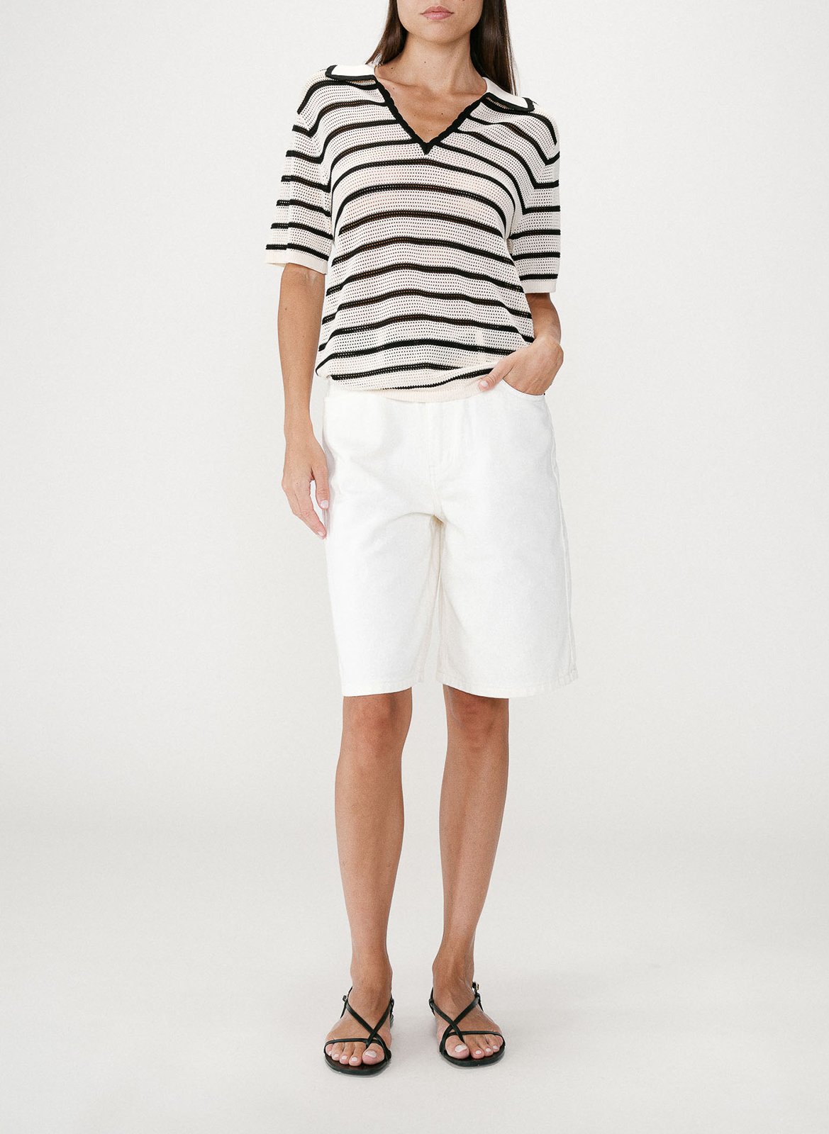 Top col polo en maille GRACE ET MILA Blanc