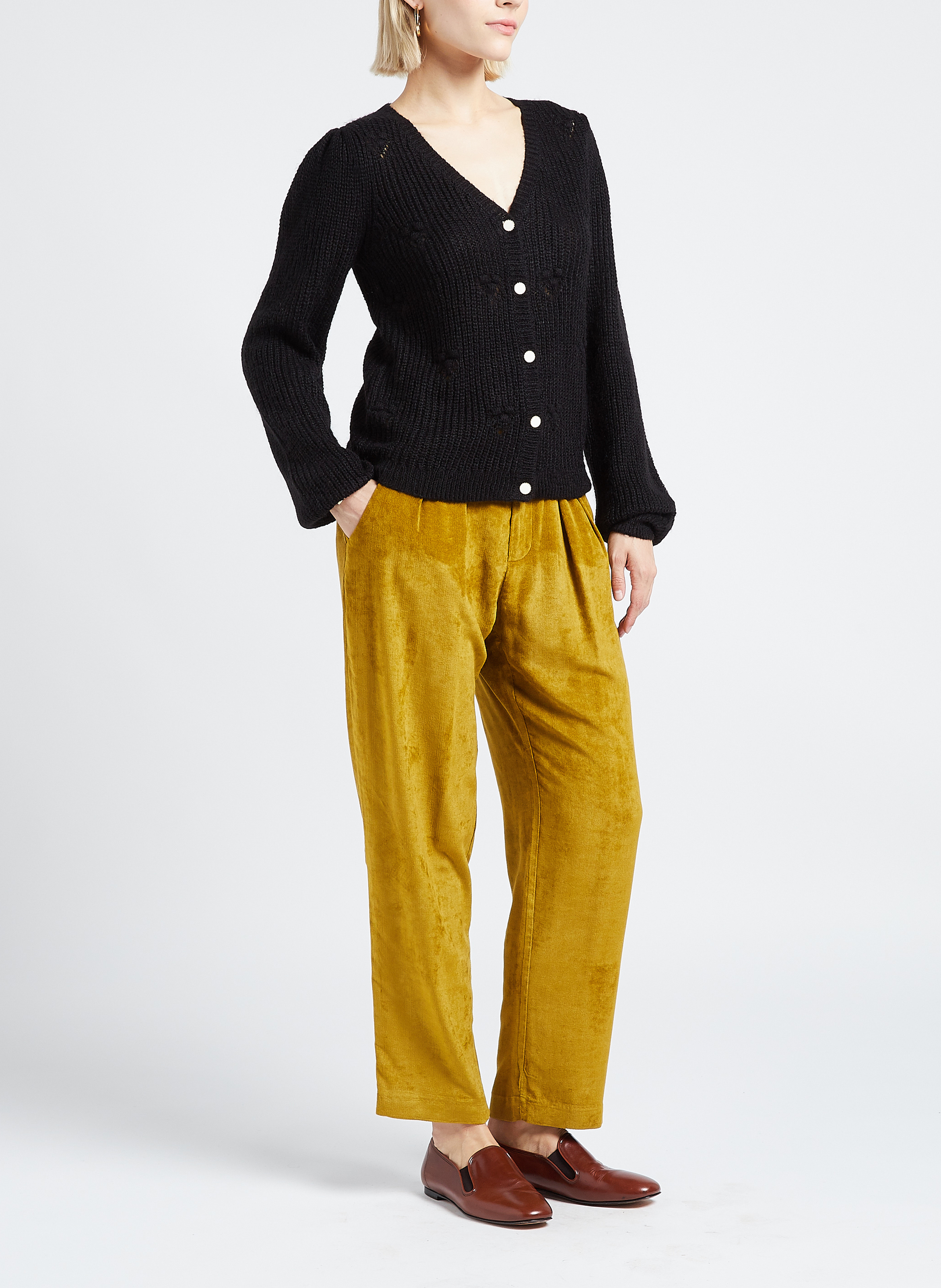 Pantalon fluide en velours côtelé  THE NEW SOCIETY Vert