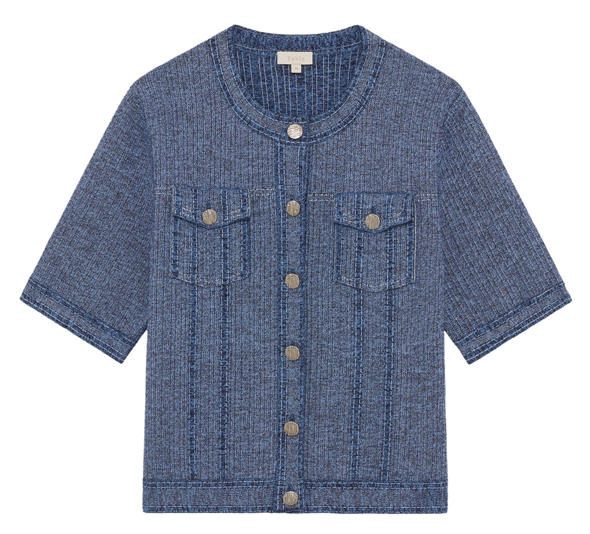 Gilet droit col mao en coton mélangé PABLO Bleu