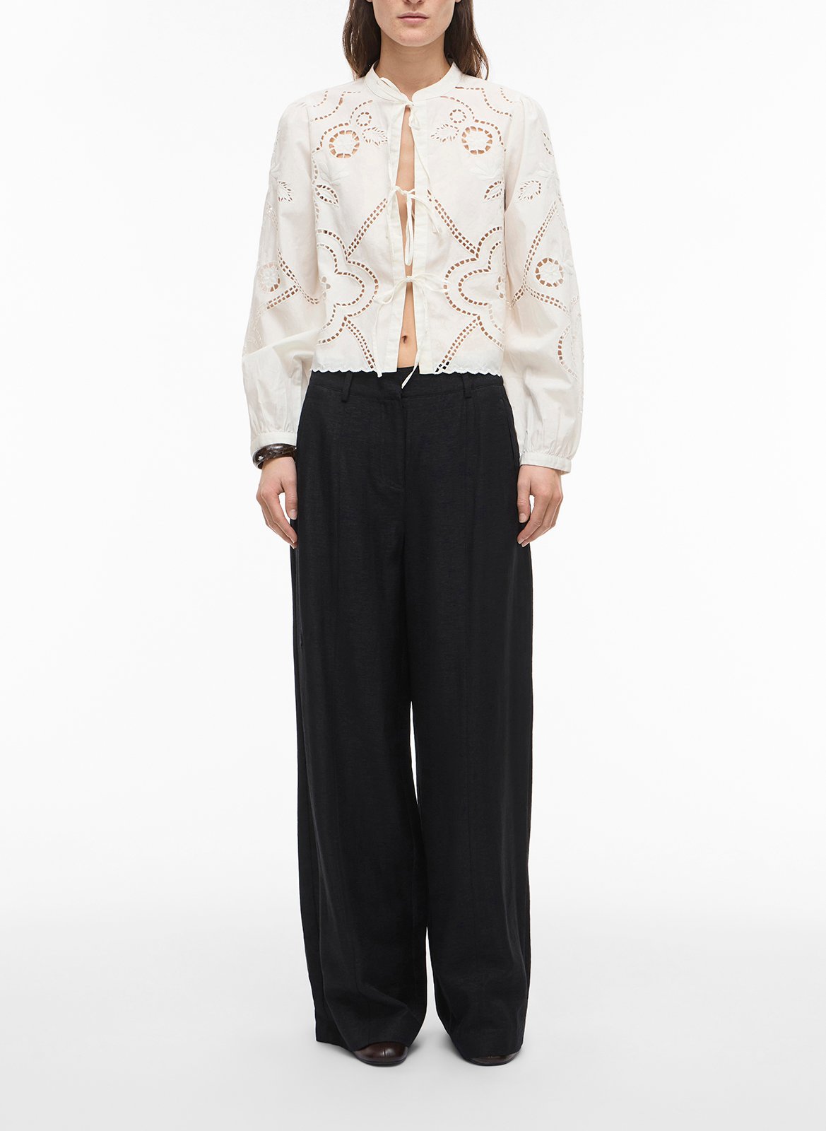 Straight organic cotton mao collar top ROUGE EDIT Beige