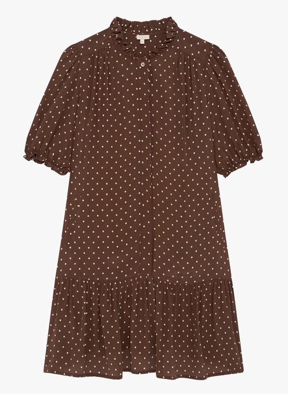 Loose-Fitting high-Neck polka dot dress Brown Pablo - Women | Place des Tendances Loose-Fitting high-Neck polka dot dress Brown Pablo - Women | Place des Tendances