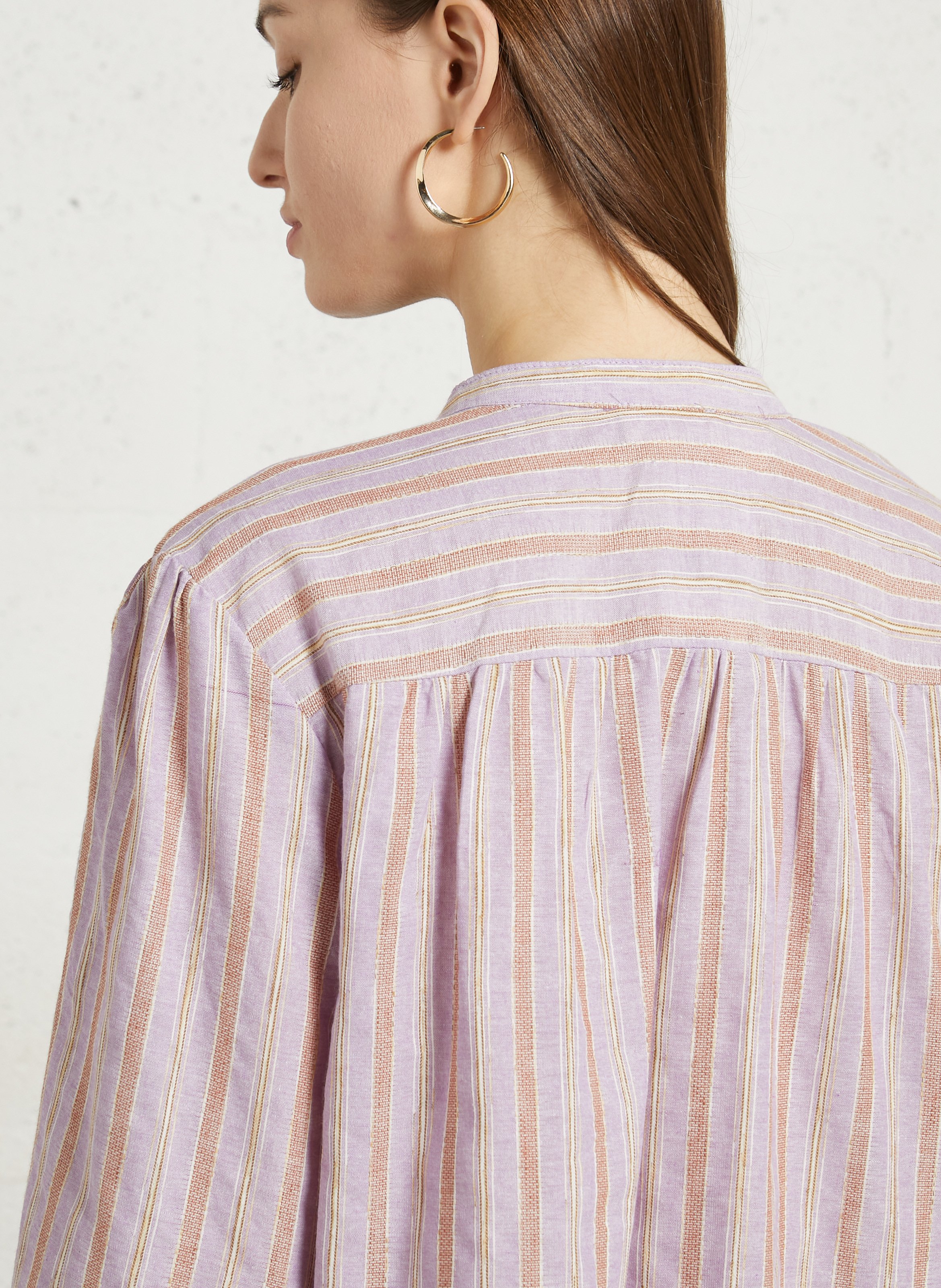 Blouse droite col V en coton rayé THE KORNER Violet