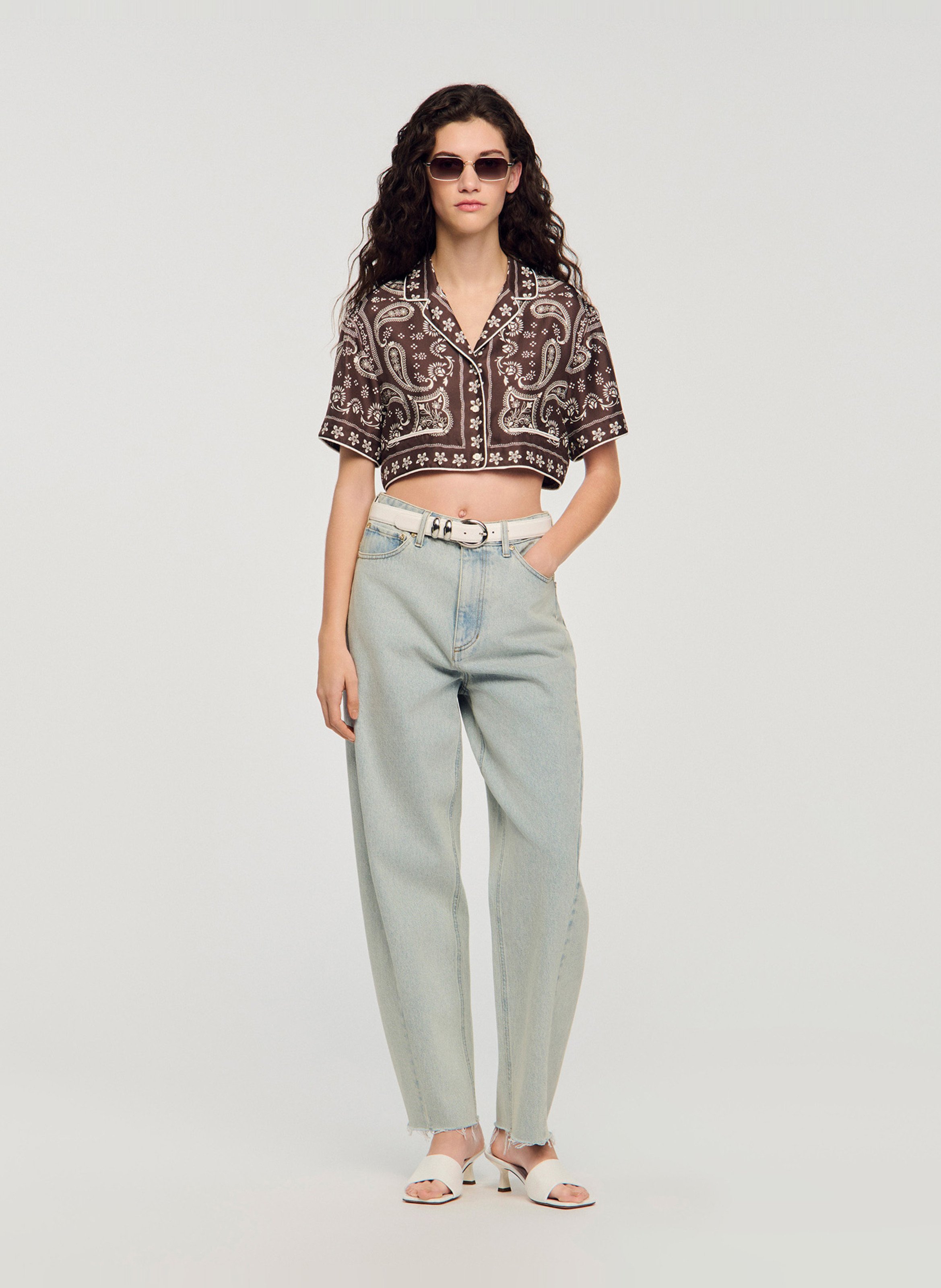 Chemise droite col tailleur imprimée SANDRO Marron