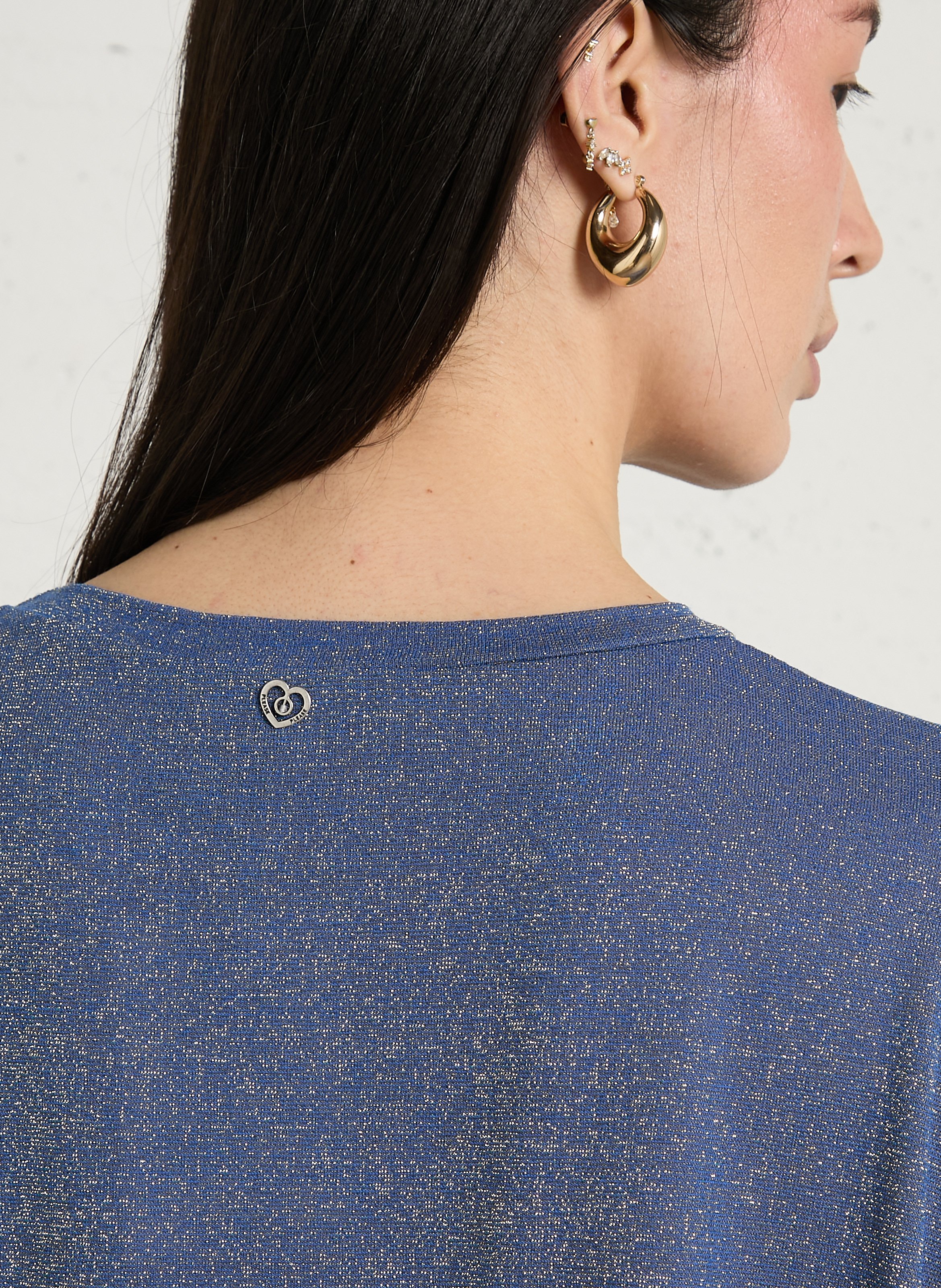 Flowy loose sequined t-shirt PLEASE Blue