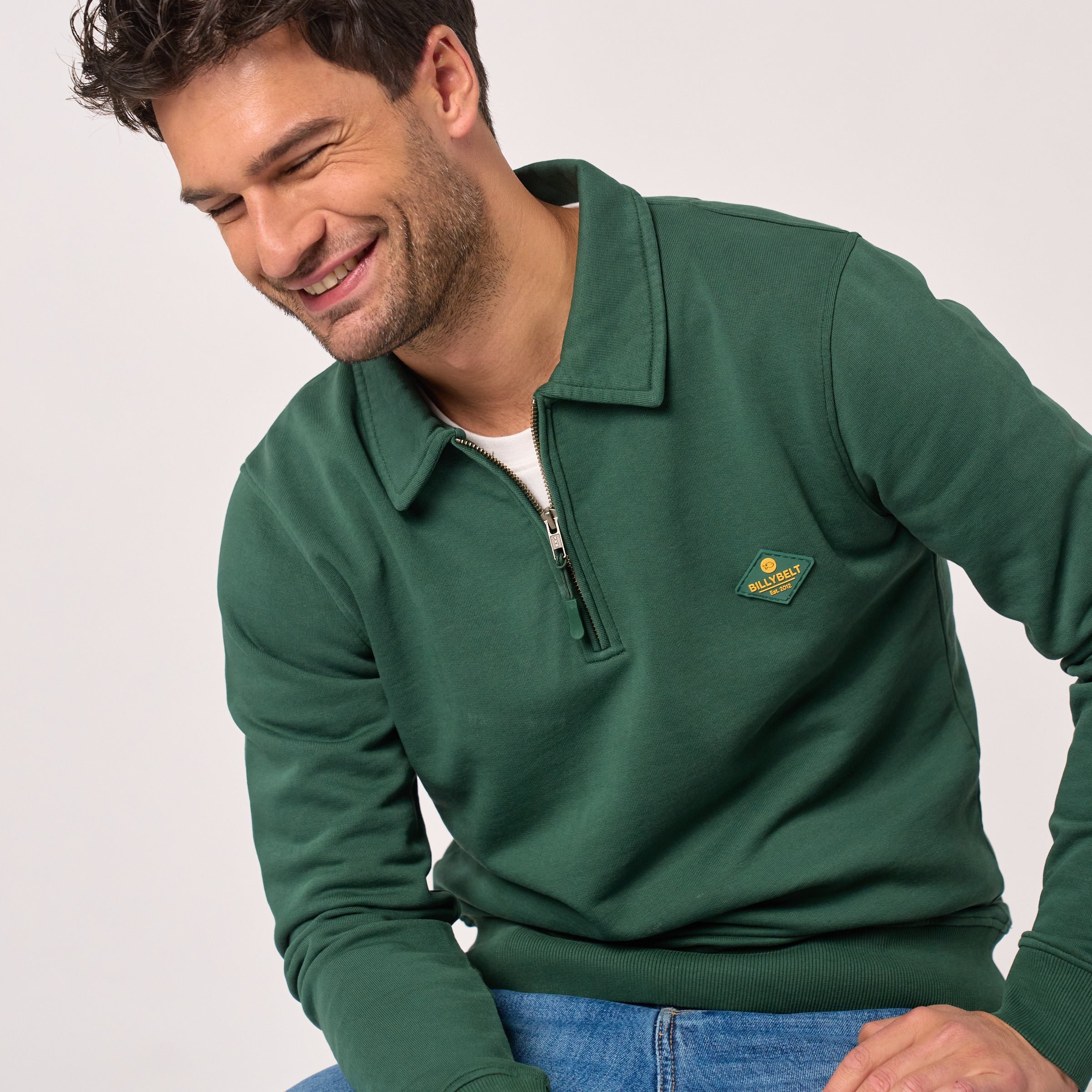 Zip-neck organic cotton sweatshirt Green