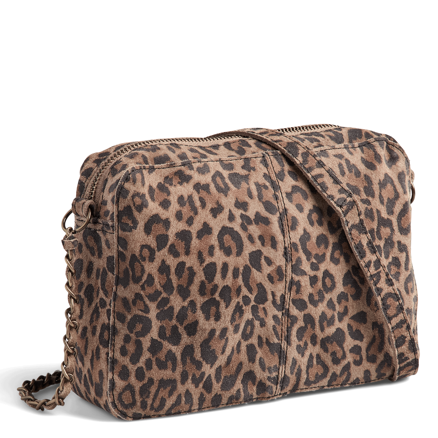 Schoudertas van veloursleer met print PIECES Grijs