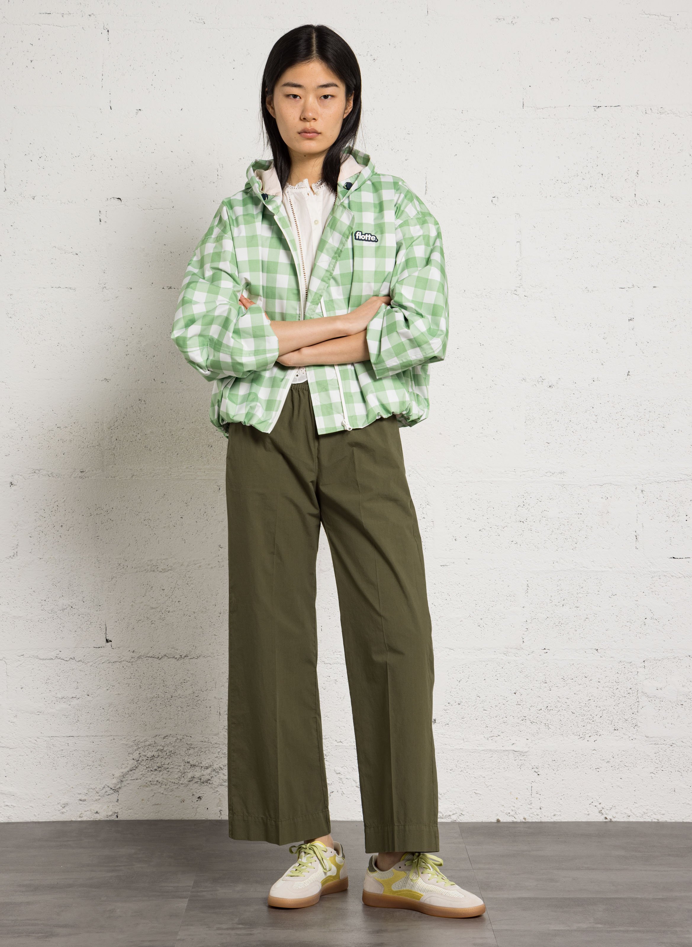 Round neck checkered raincoat FLOTTE Green