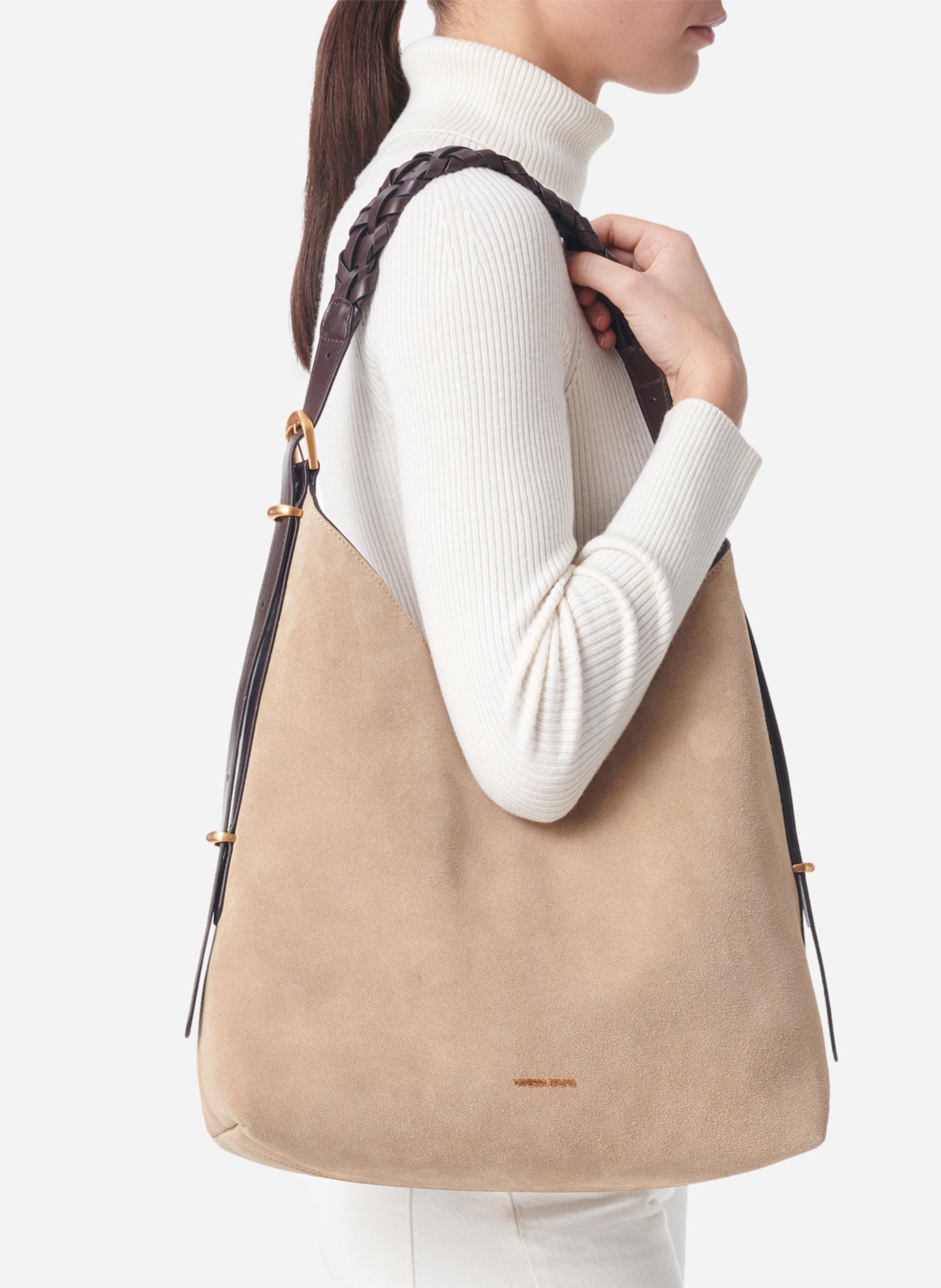 Buideltas van getextureerd leer met veters VANESSA BRUNO Beige