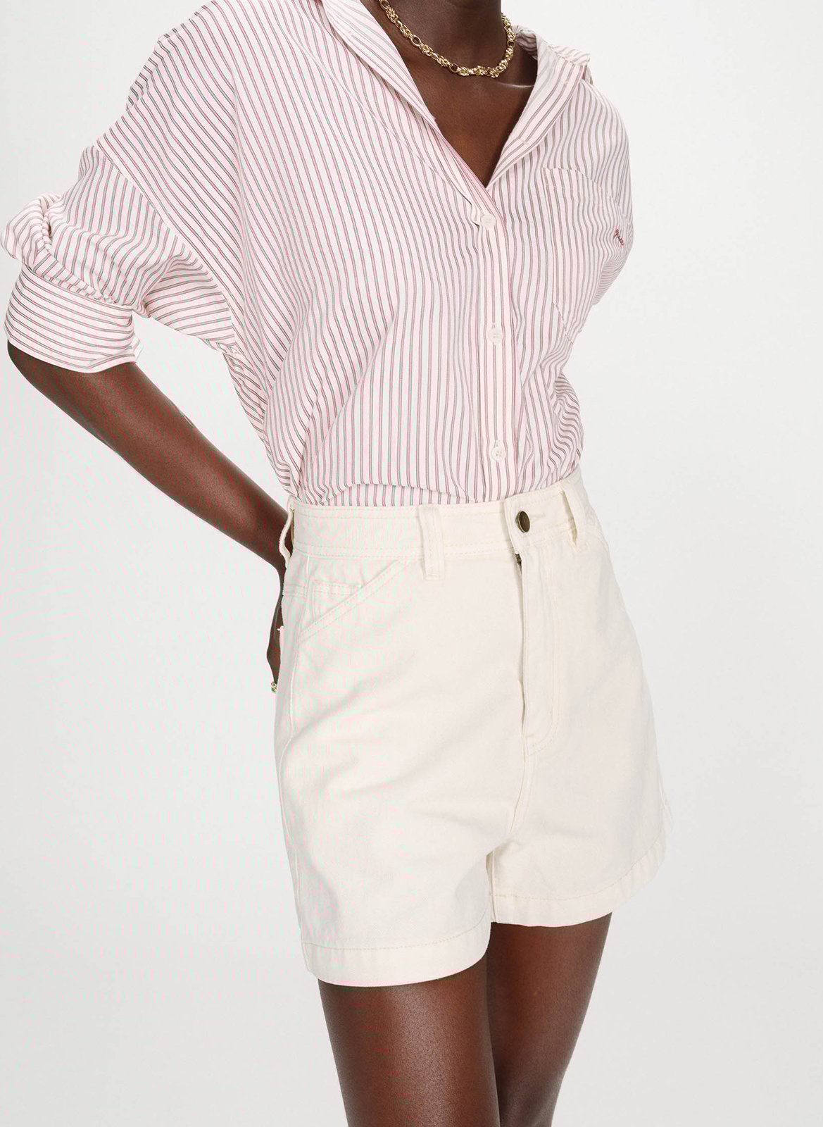 Kurze High-Waist-Jeans in einfarbigem Denim GRACE ET MILA Weiss