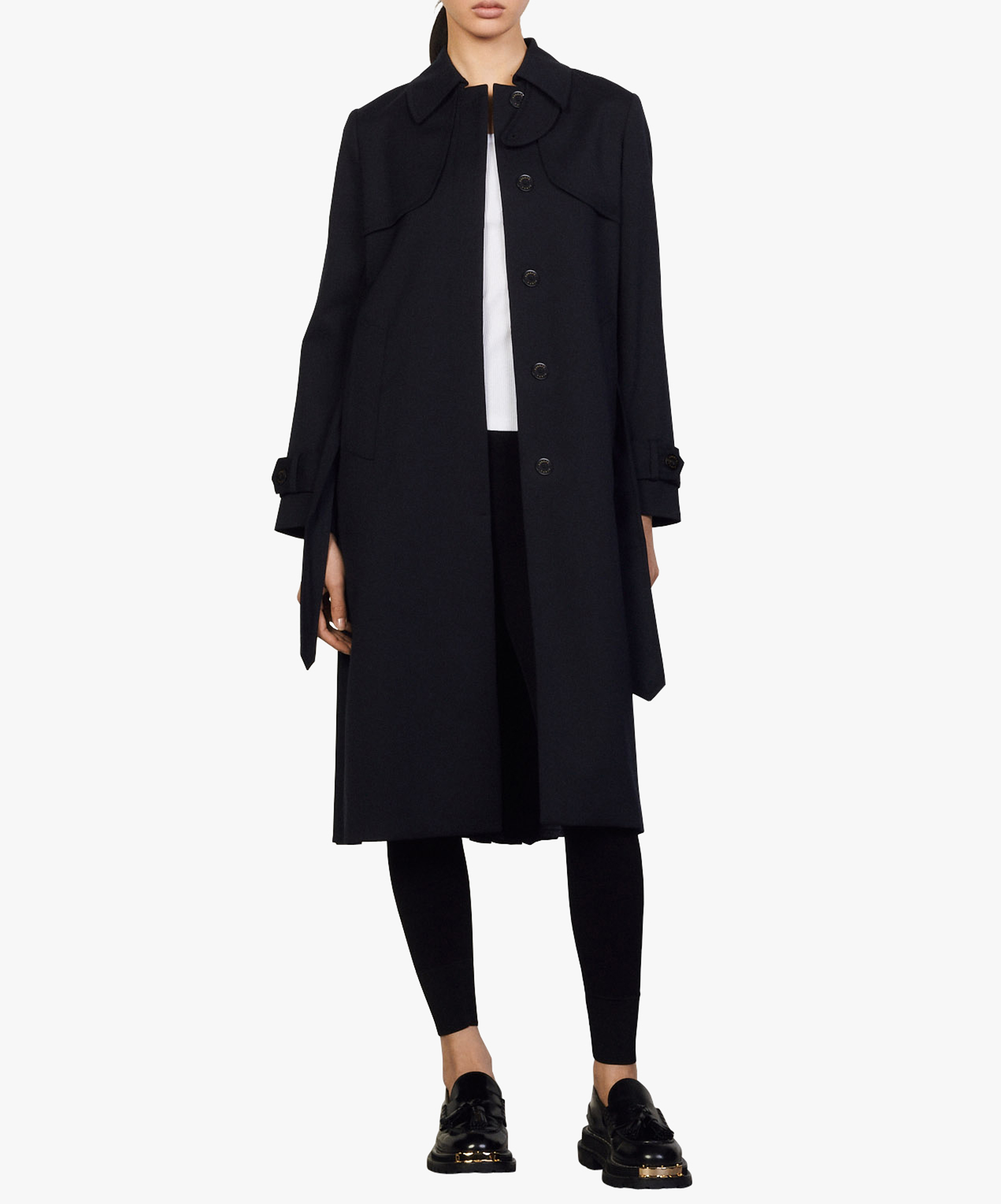 Trench col classique à empiècement plissé au dos SANDRO Bleu