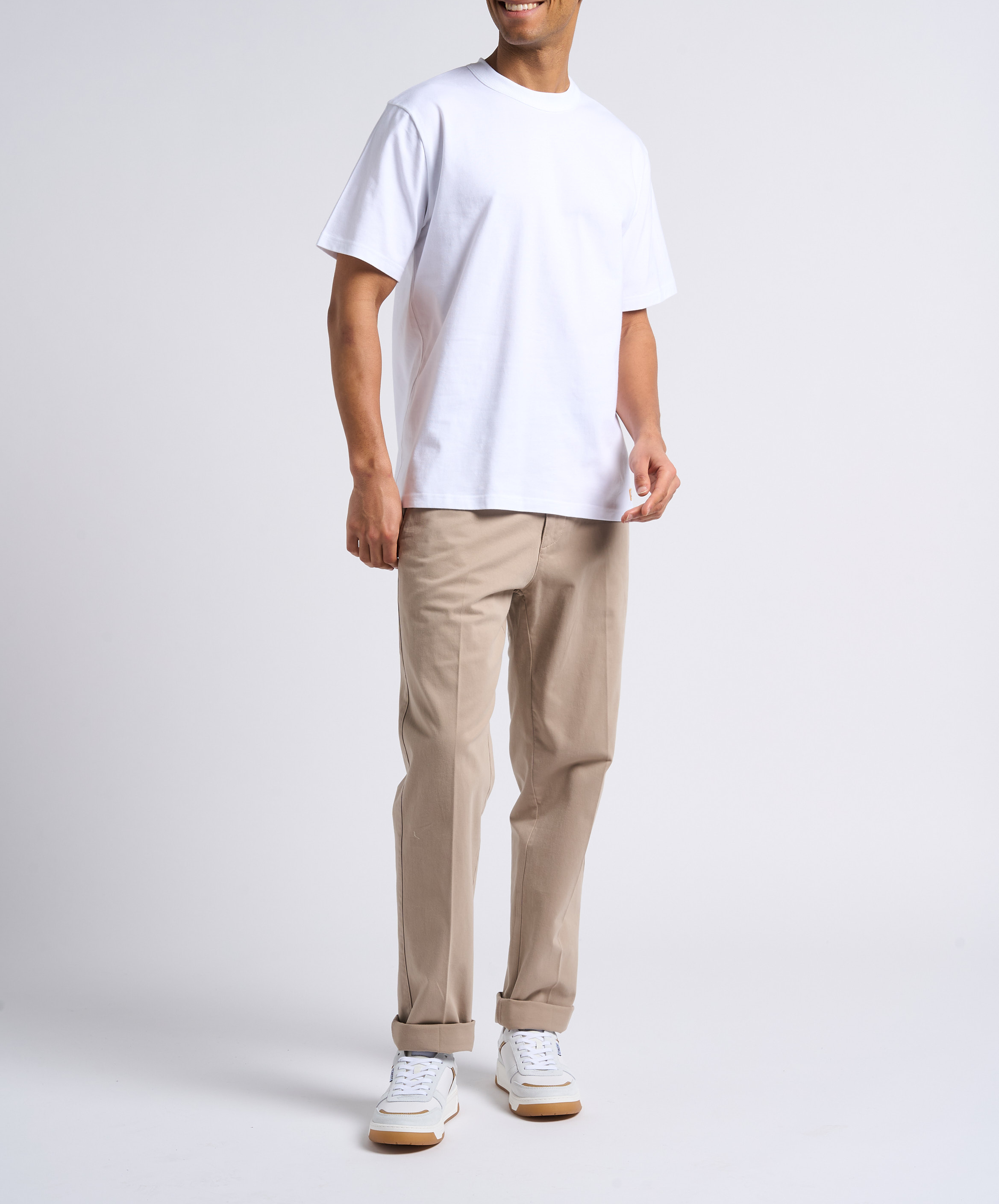 Recht T-shirt van biokatoen met hoog aansluitende kraag ARMOR LUX Wit