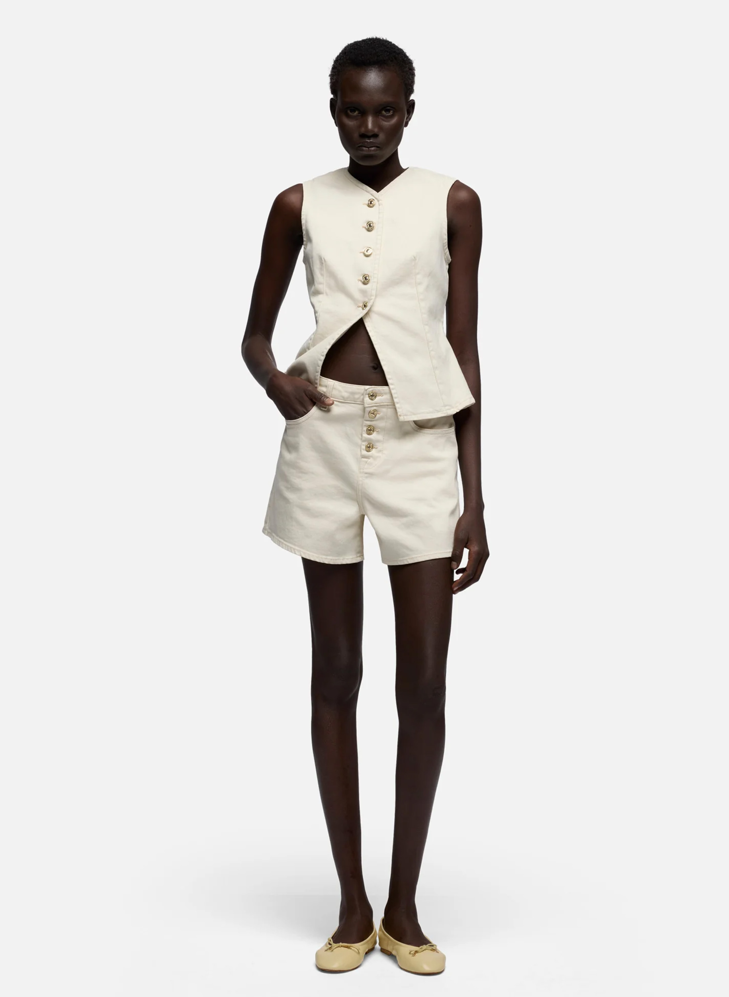 Top boutonné en coton col v 7 FOR ALL MANKIND White