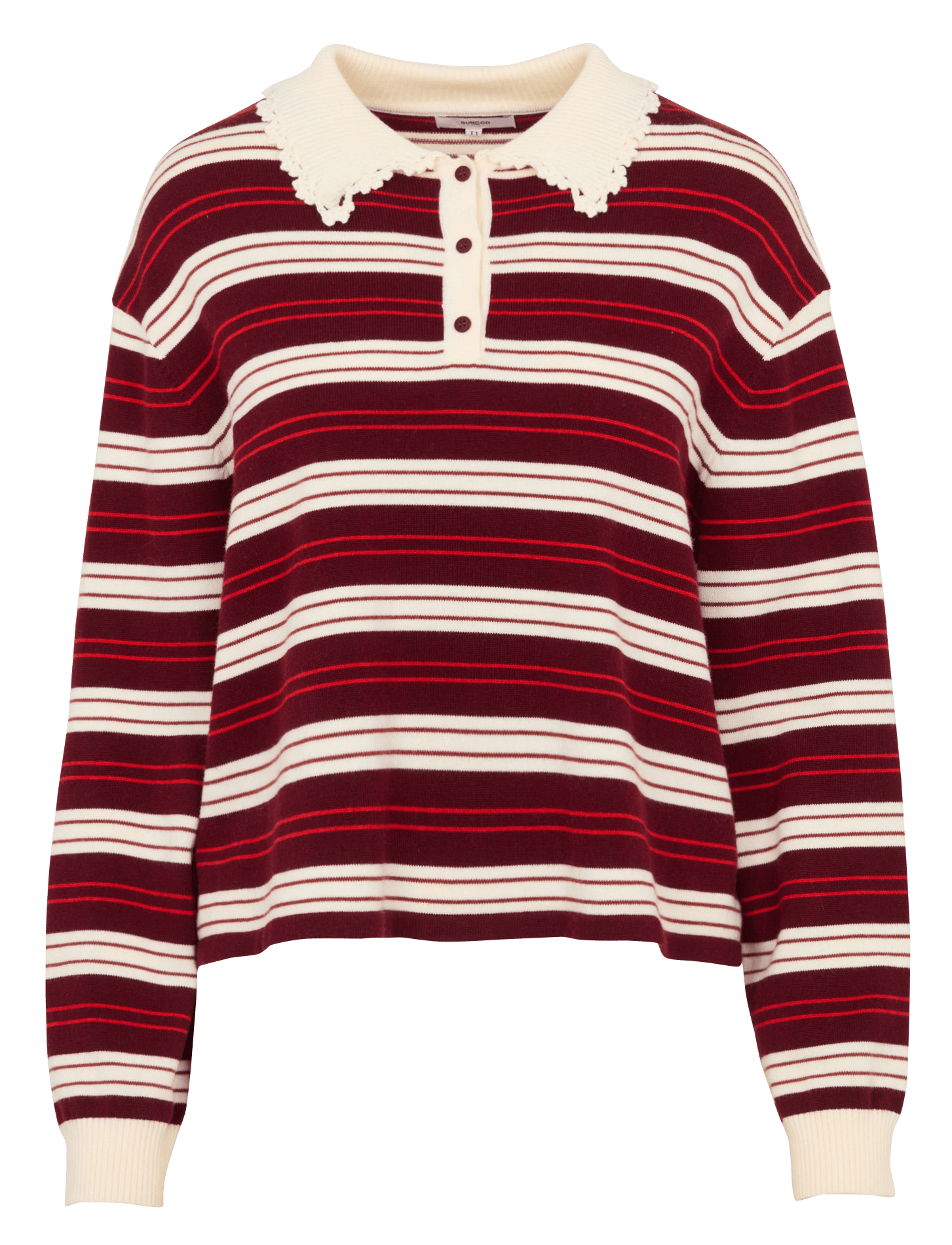 Oversized classic collar striped knit sweater SUNCOO Red