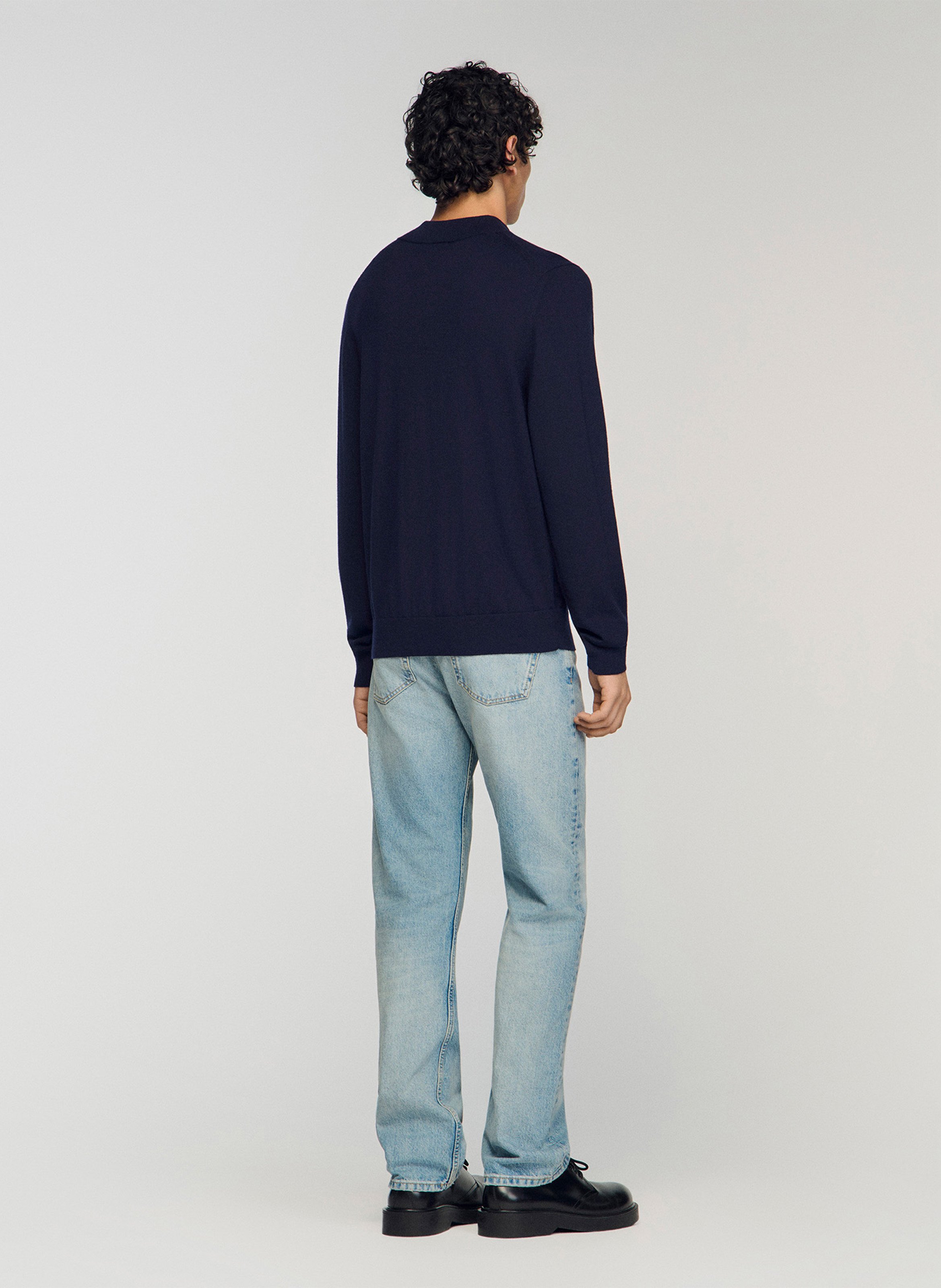 Rechte pullover met lange mouwen in effen wol. SANDRO Blauw