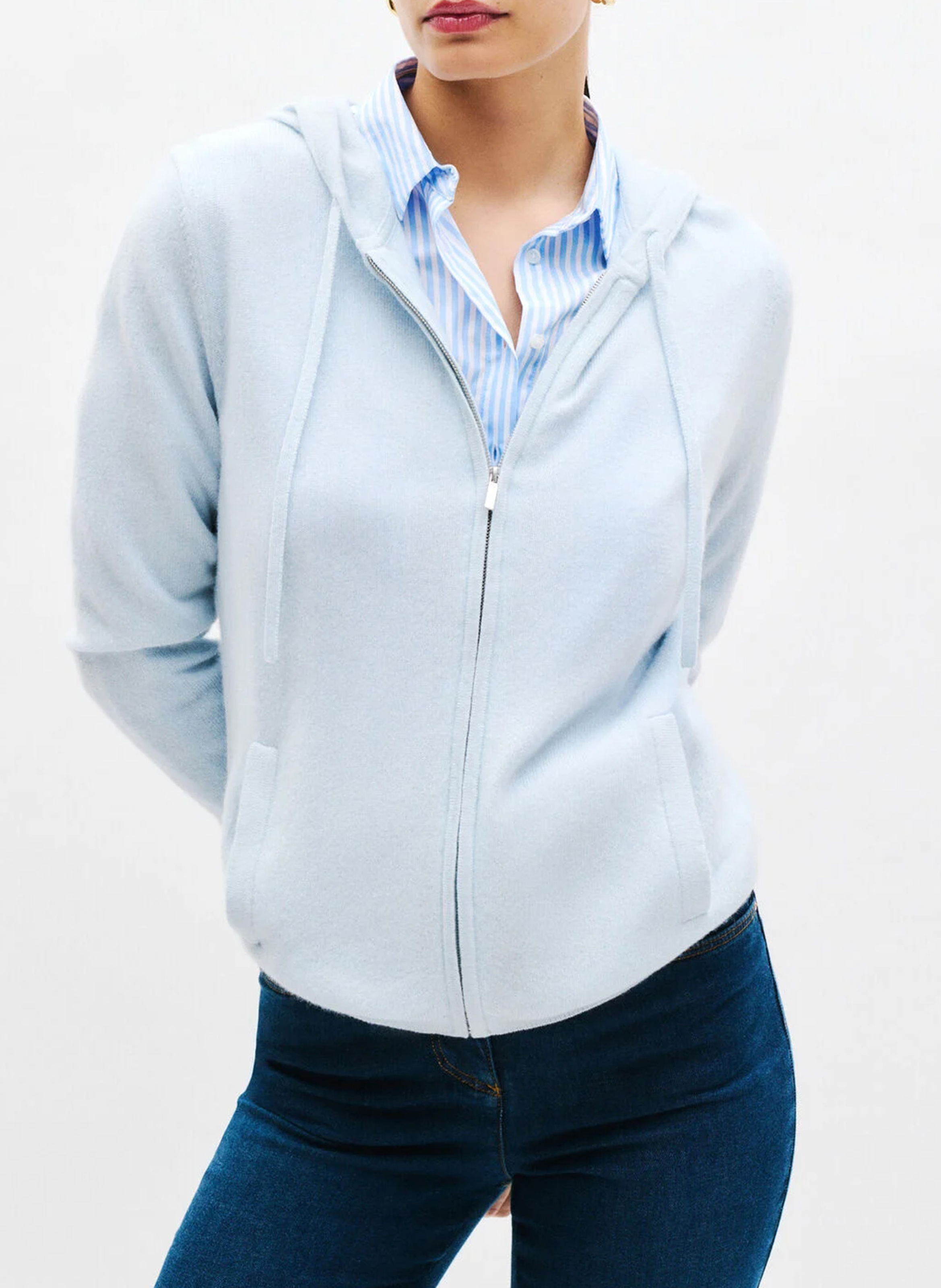Recht vest met capuchon van wol en kasjmier CAROLL Blauw