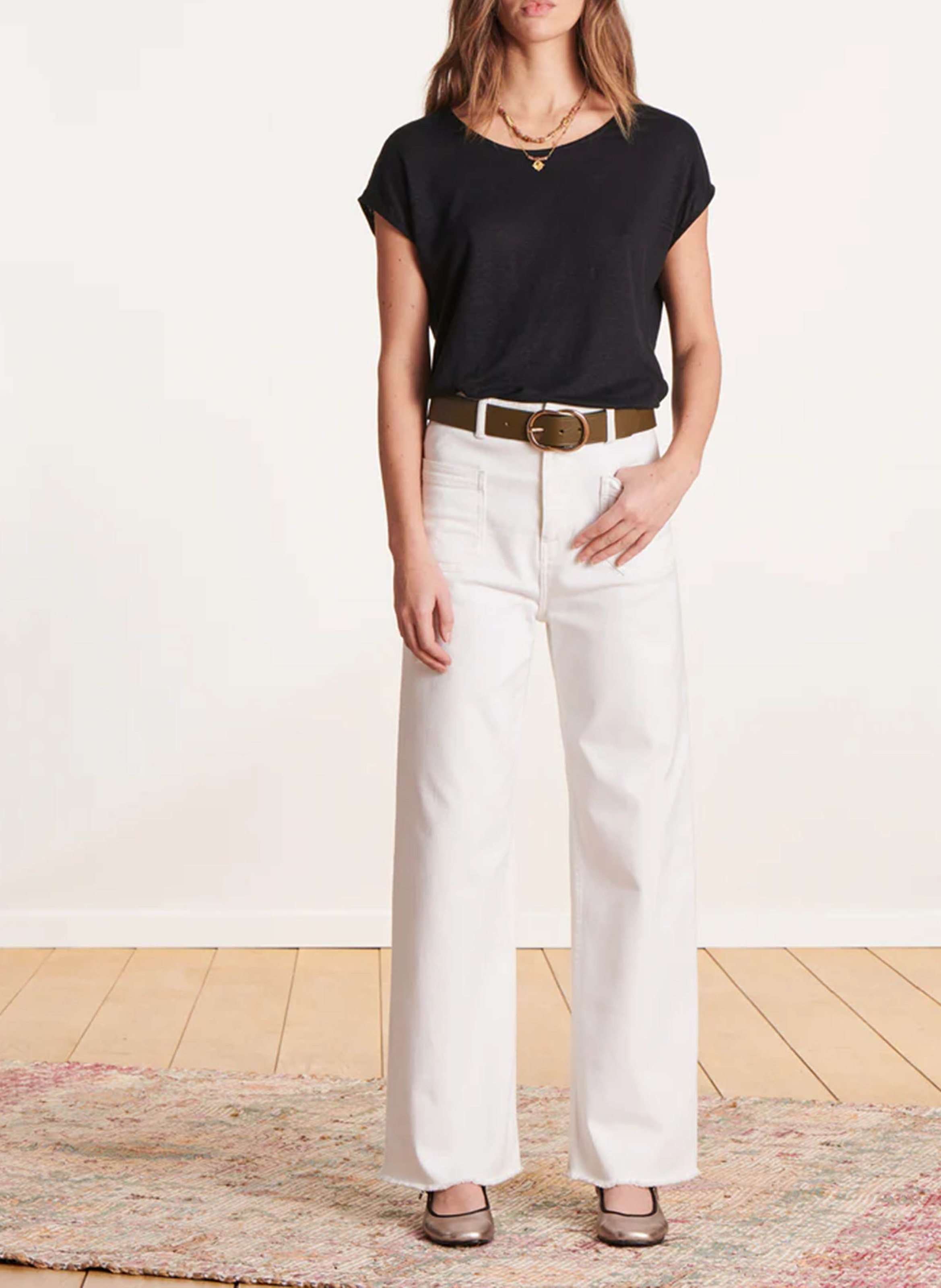 Jean boot-cut taille haute en coton bio LA FEE MARABOUTEE Blanc