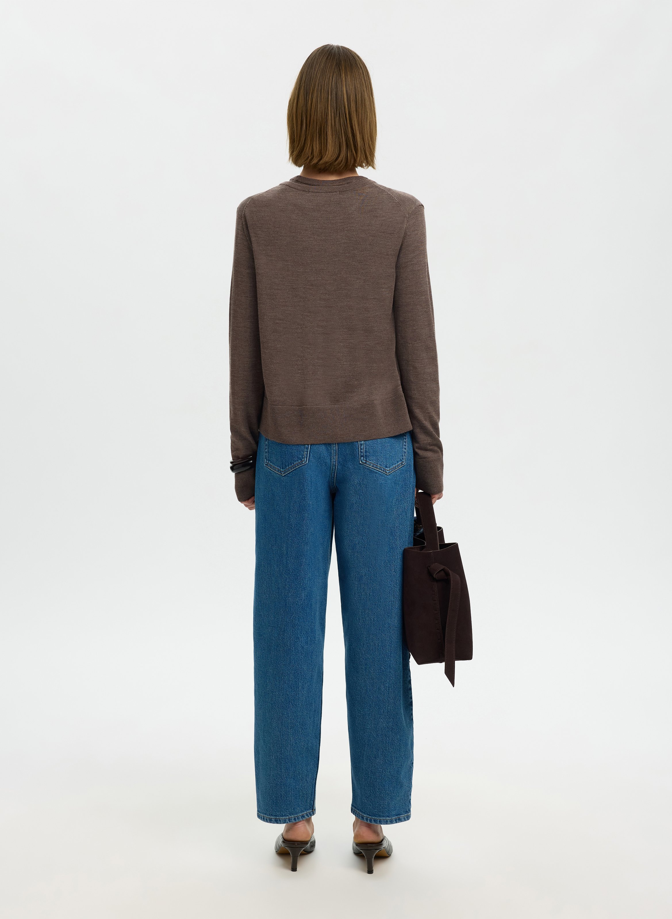 Cardigan droit boutonné chiné SELECTED Marron