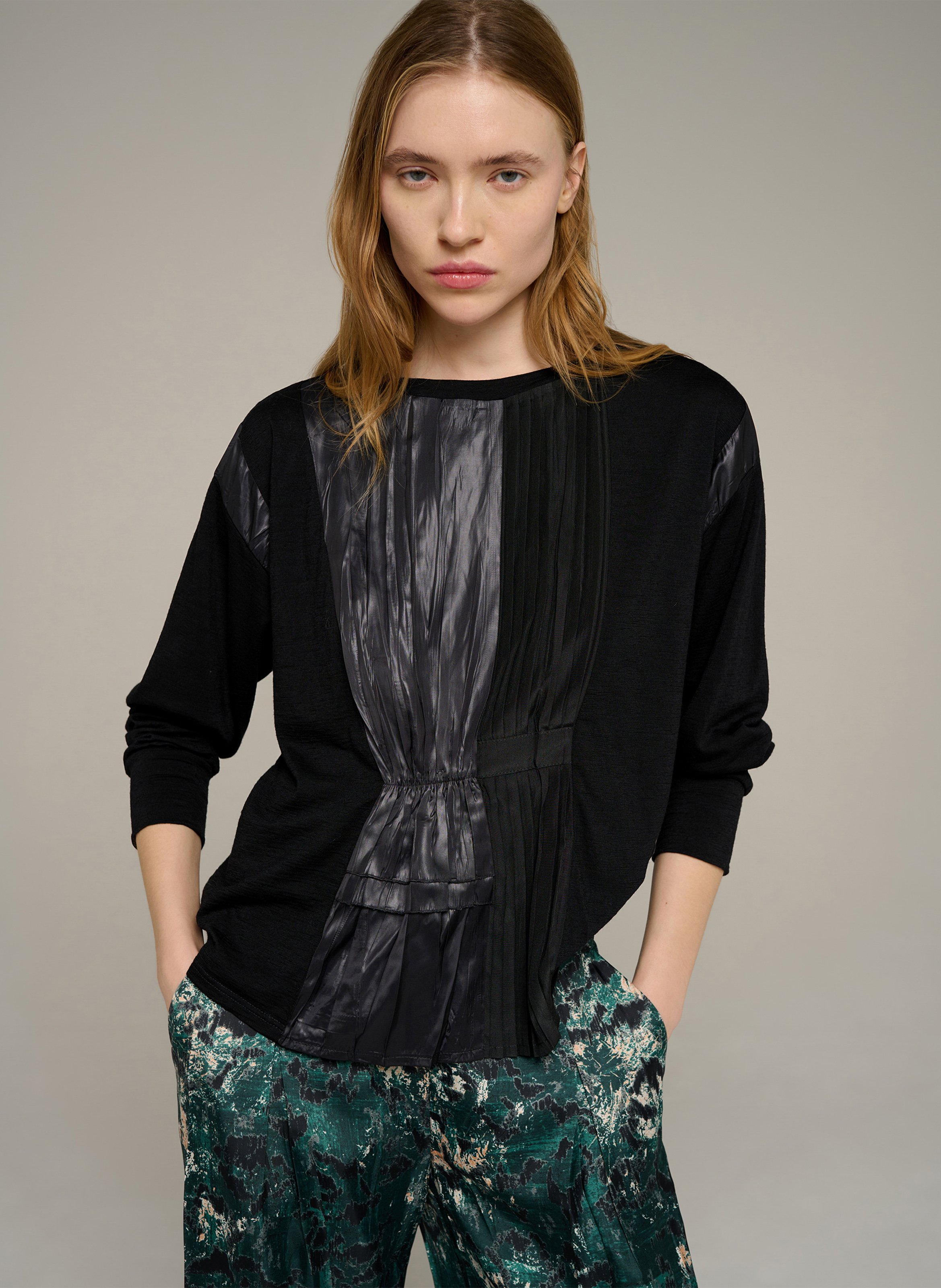 Weites Langarm-T-Shirt aus Wolle COTELAC Schwarz