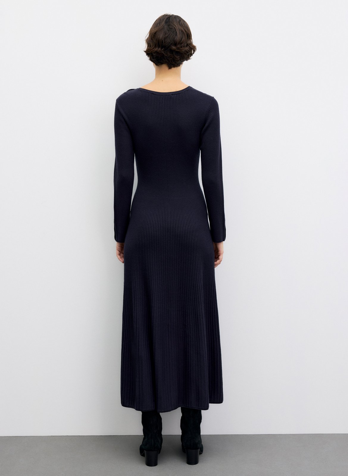 Fitted round neck ribbed wool blend dress GERARD DAREL Blue