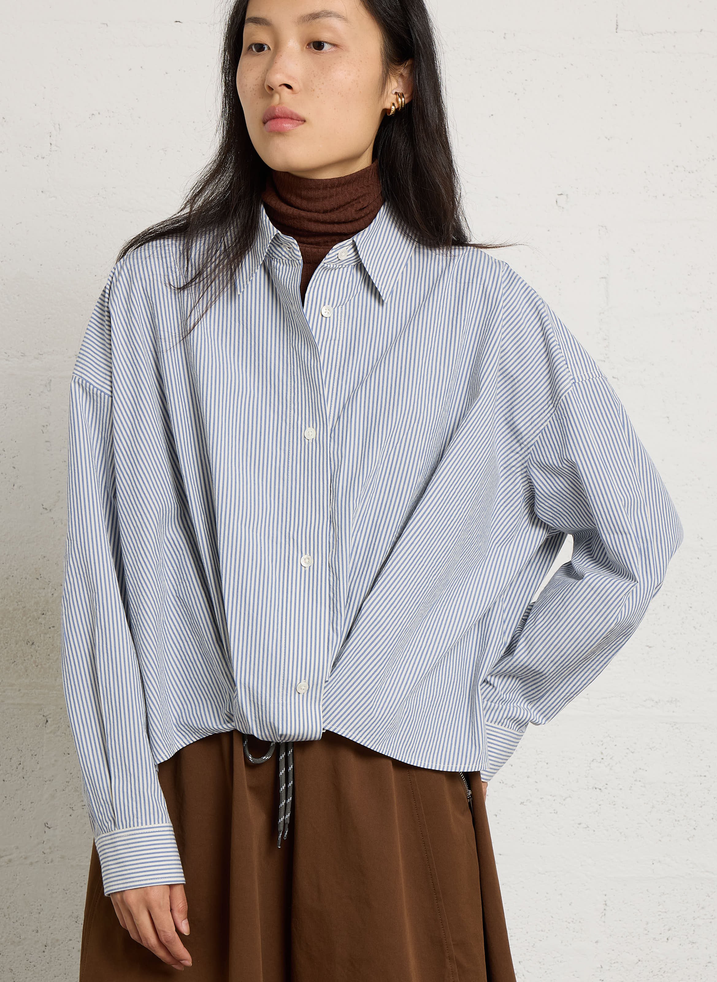 Chemise ample col classique rayée nouée en coton BELLEROSE Bleu