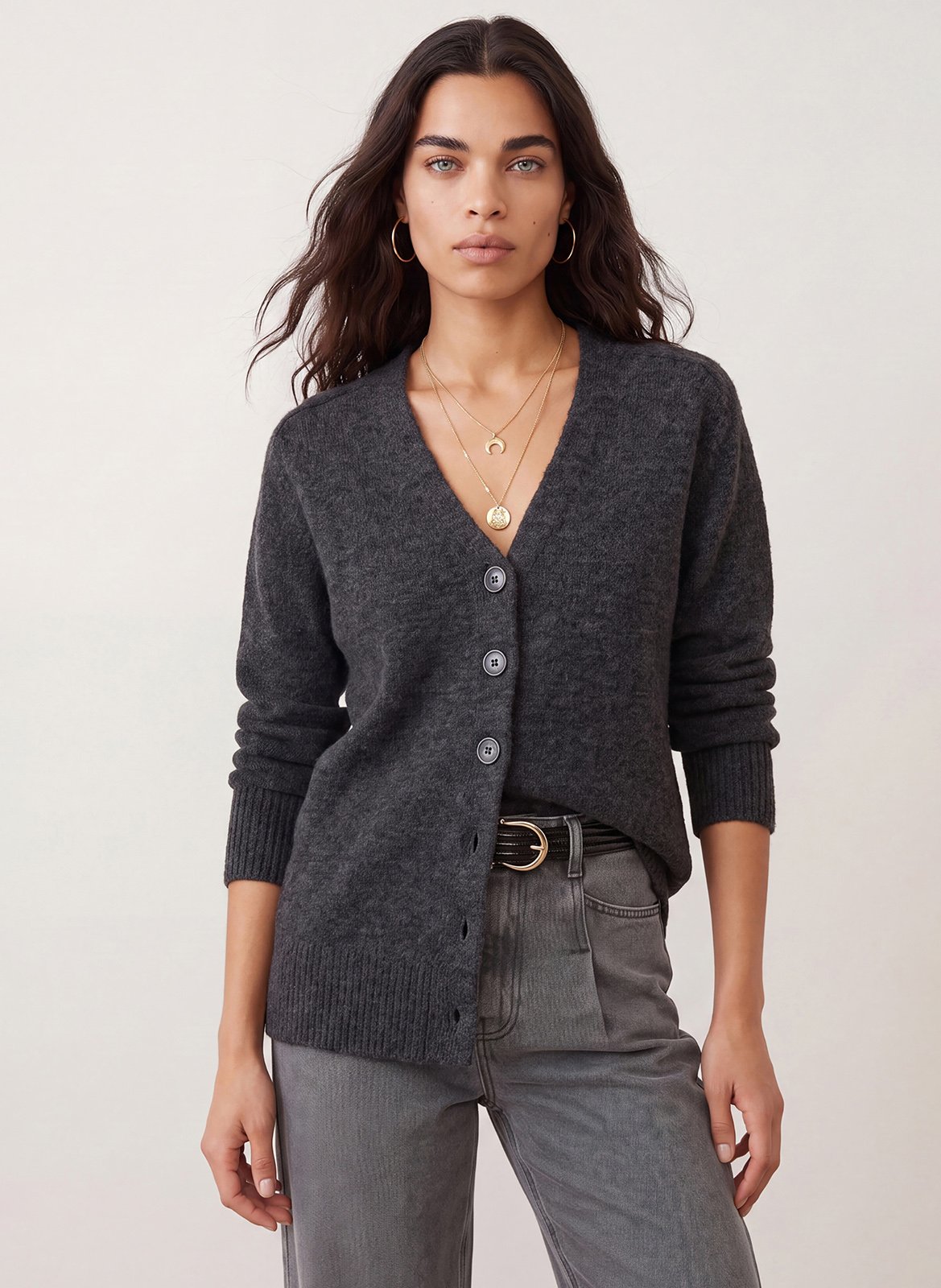 Straight buttoned V-neck cardigan KOOKAI