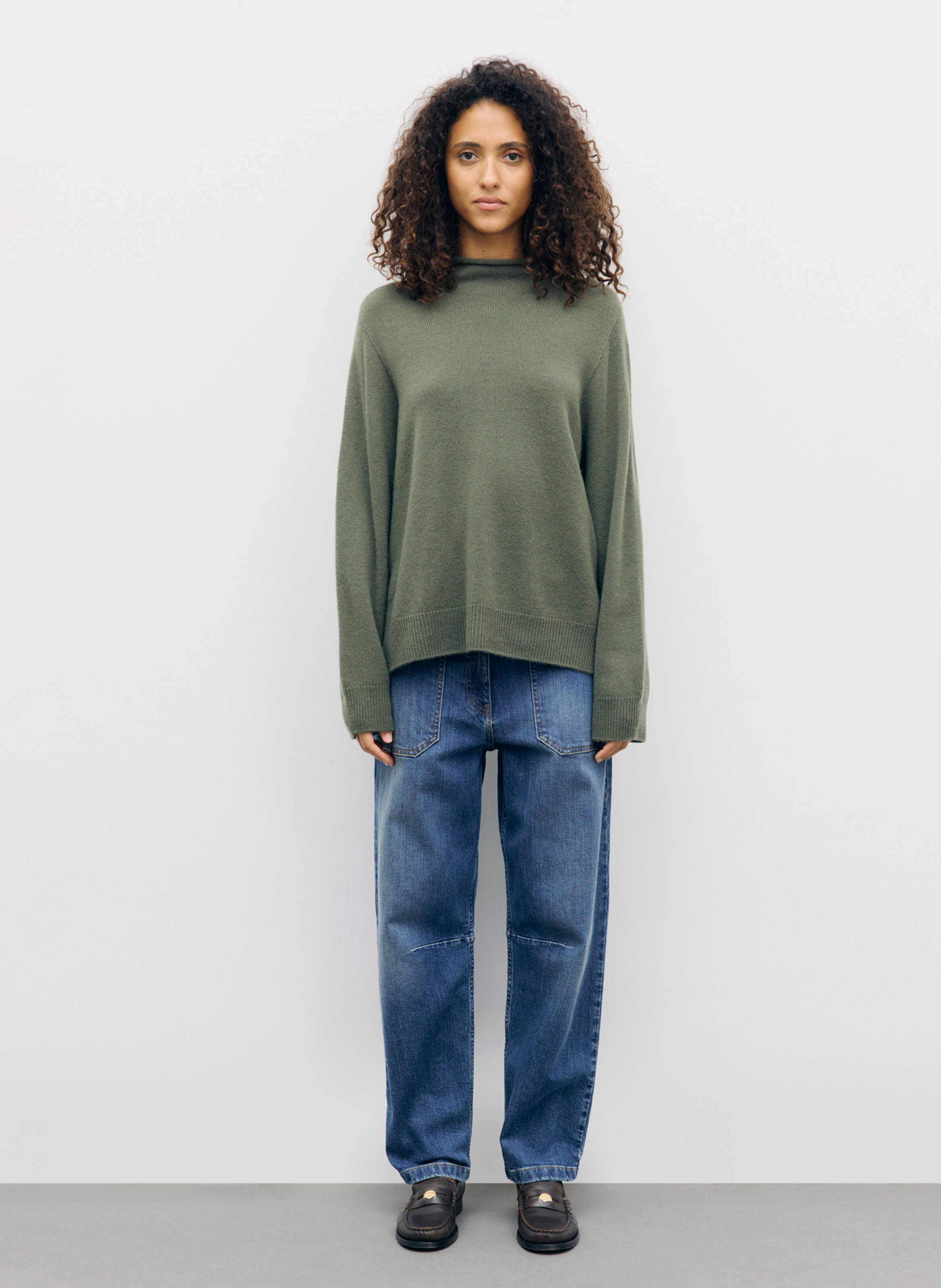 Plain cashmere stand collar sweater GERARD DAREL Khaki