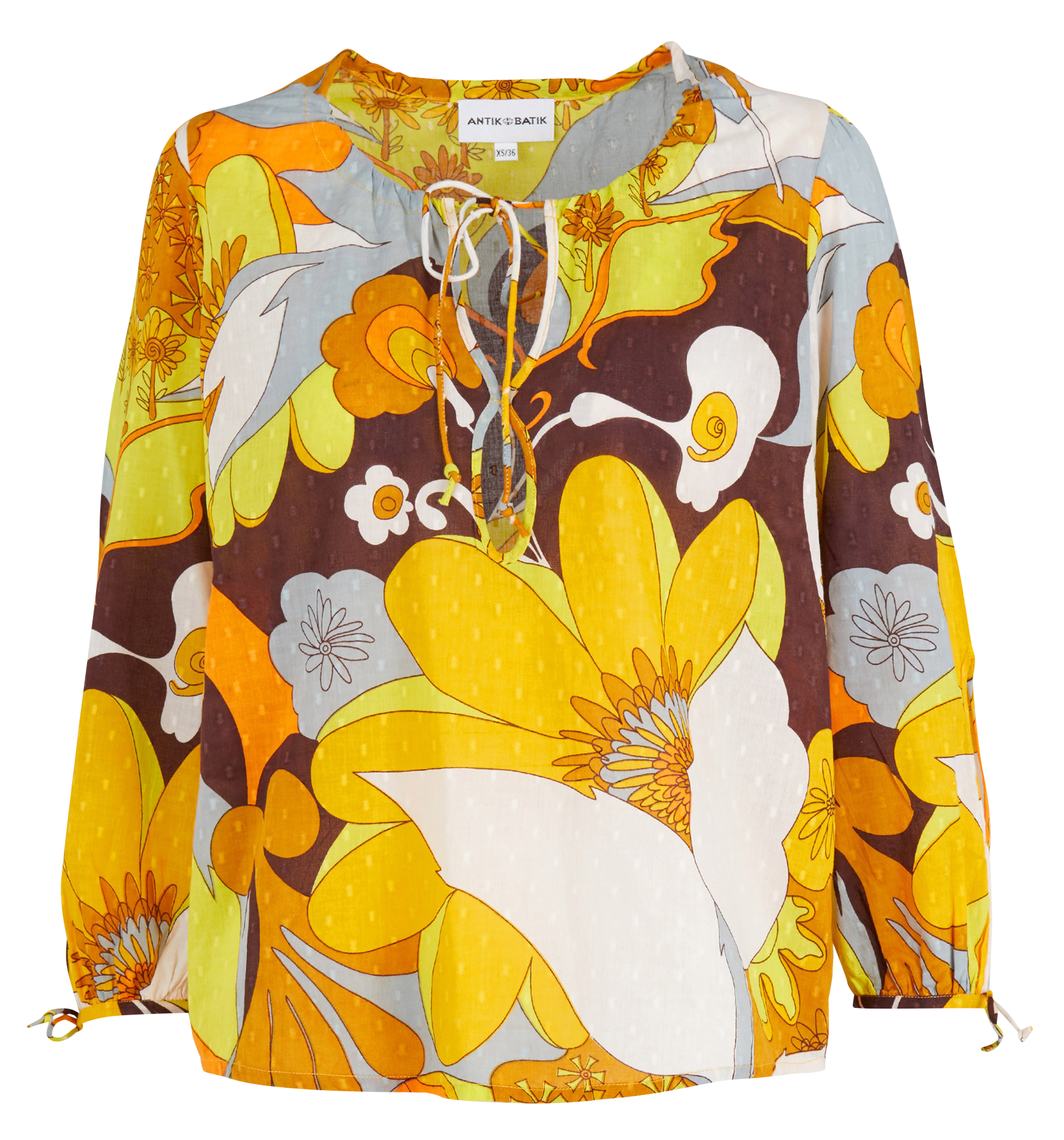 Fließende Baumwollbluse mit Print ANTIK BATIK Gelb