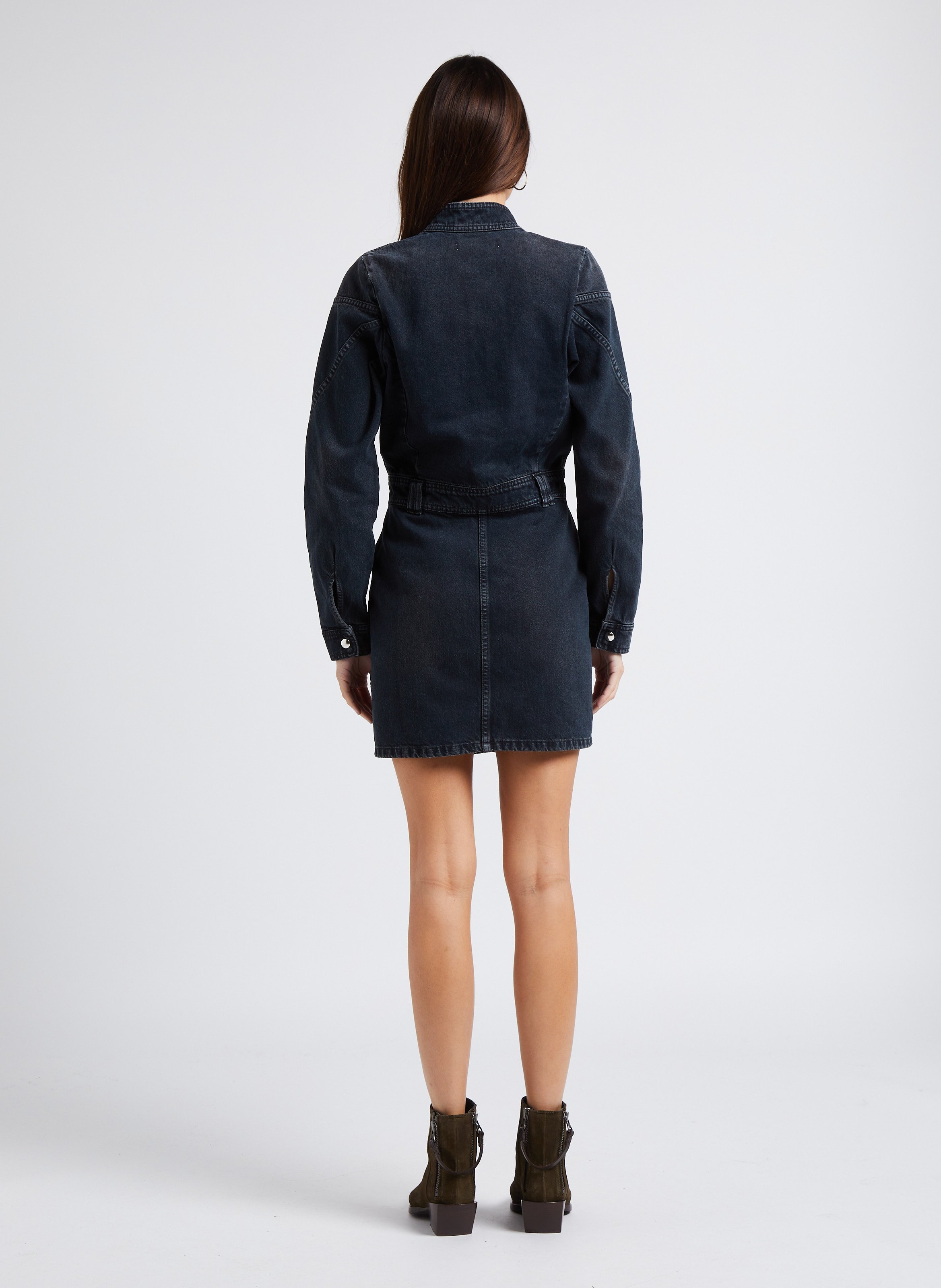 Korte jurk met opstaande kraag in denim IRO Zwart