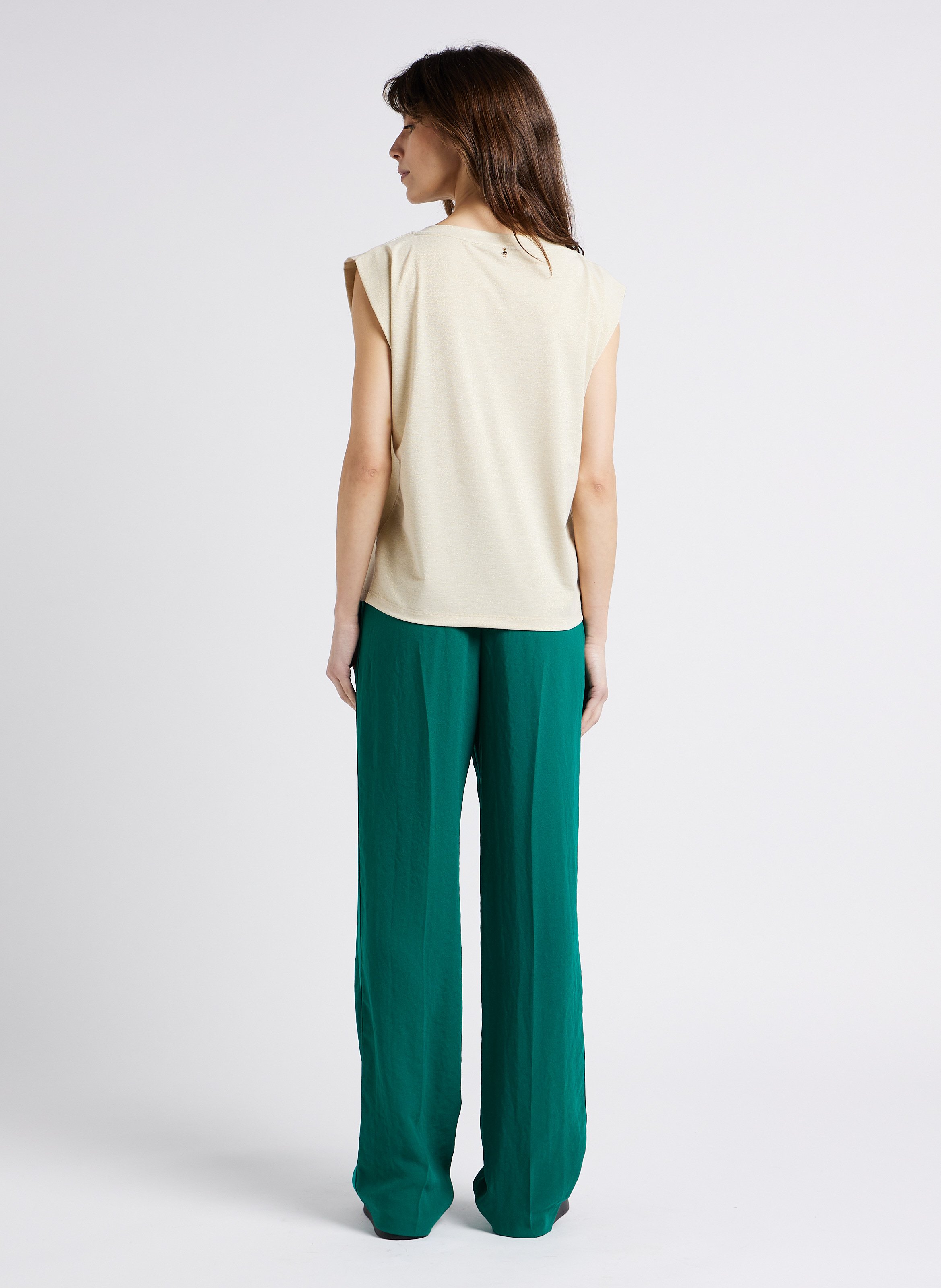 Gerade geschnittenes Rundhals-Top mit Metallic-Garn ONE STEP Golden