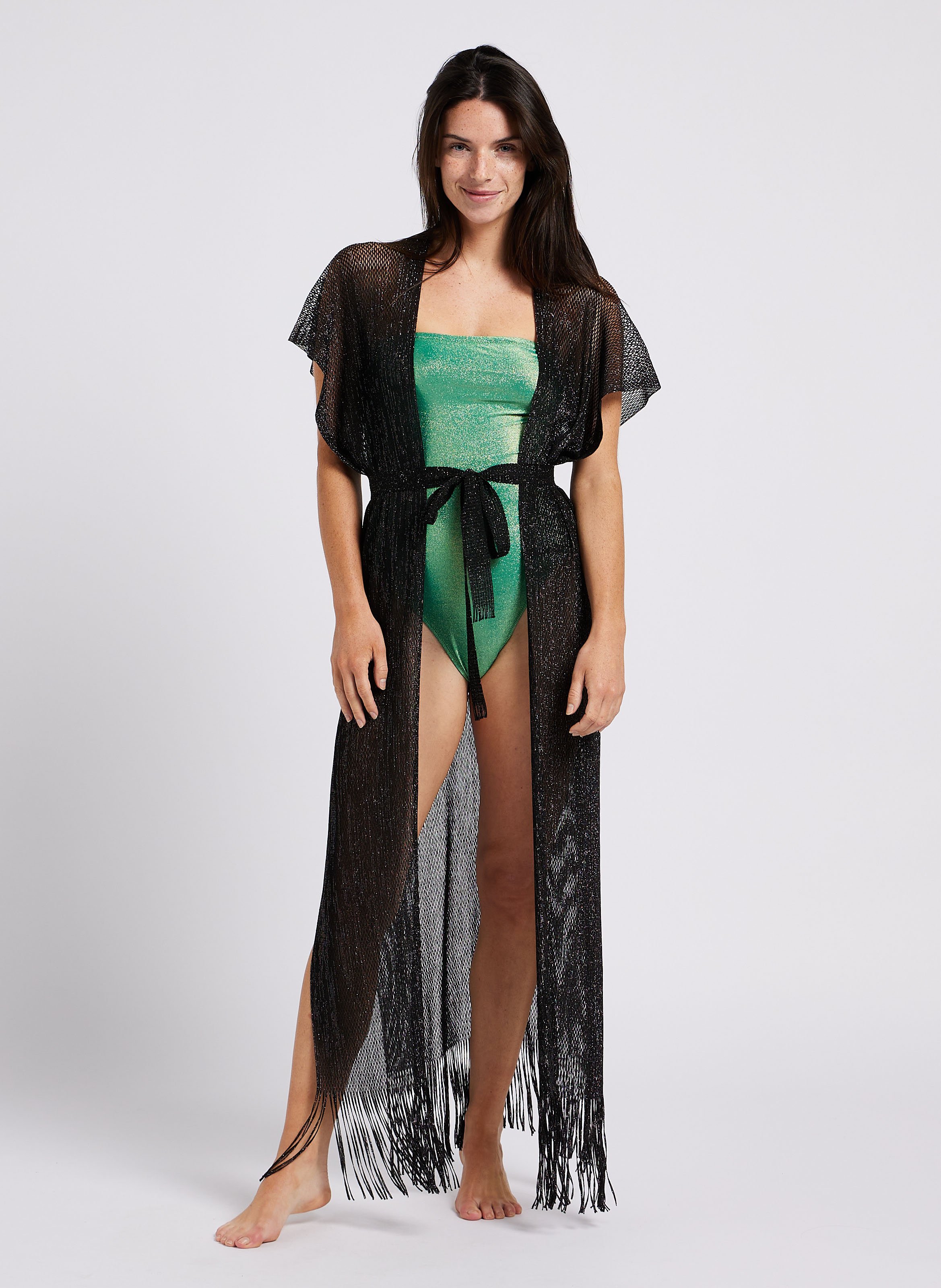 Strand kimono met pailletten BELIZA Zwart