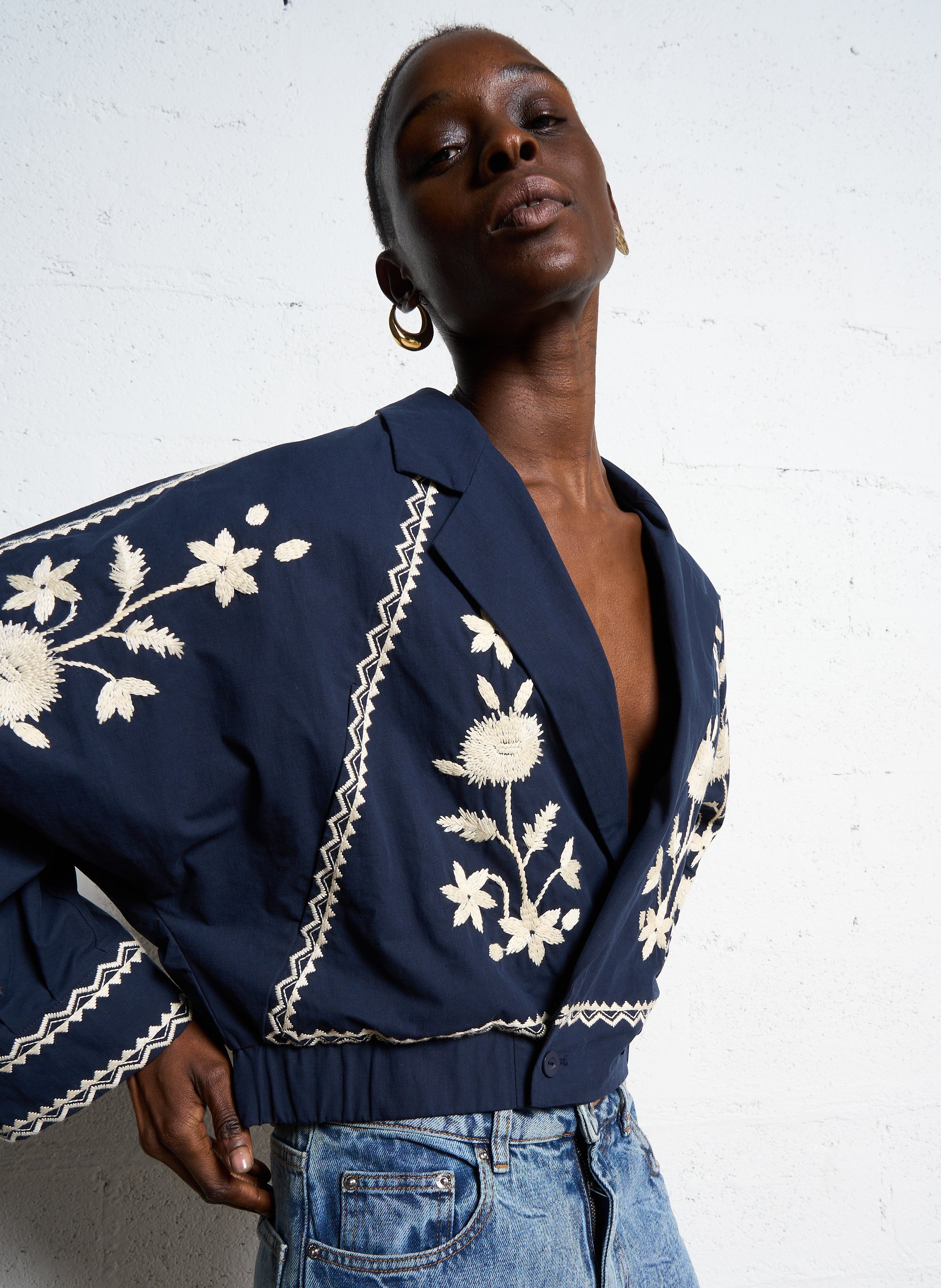 Veste col tailleur brodée ANTIK BATIK Bleu