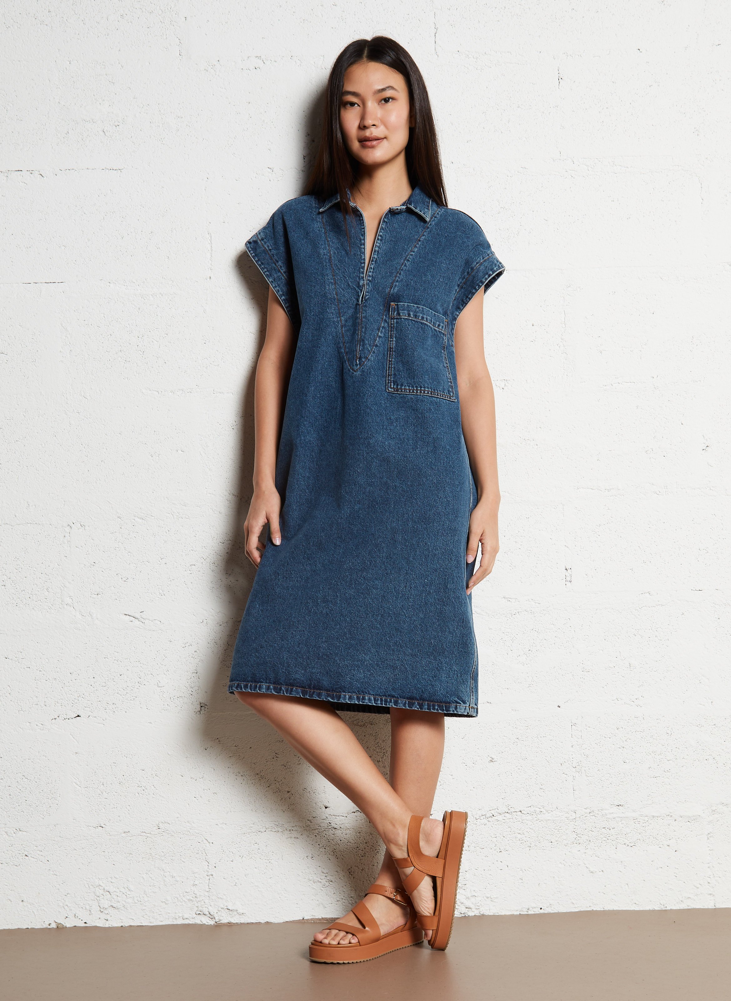 Jeans met V-hals in denim BELLEPIECE Blauw