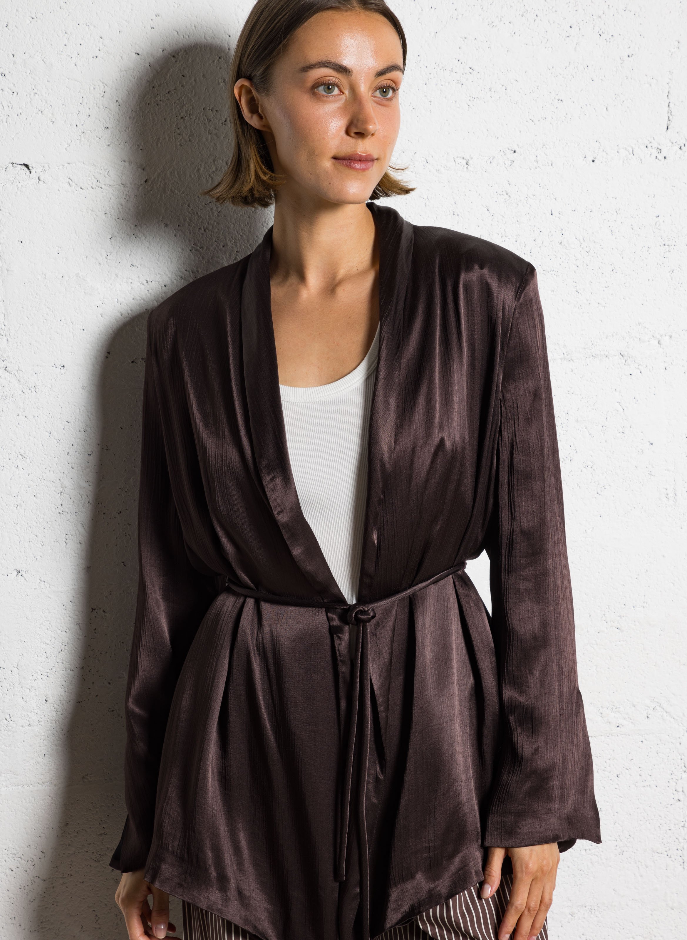 Belted satin blazer ATTIC AND BARN Brown