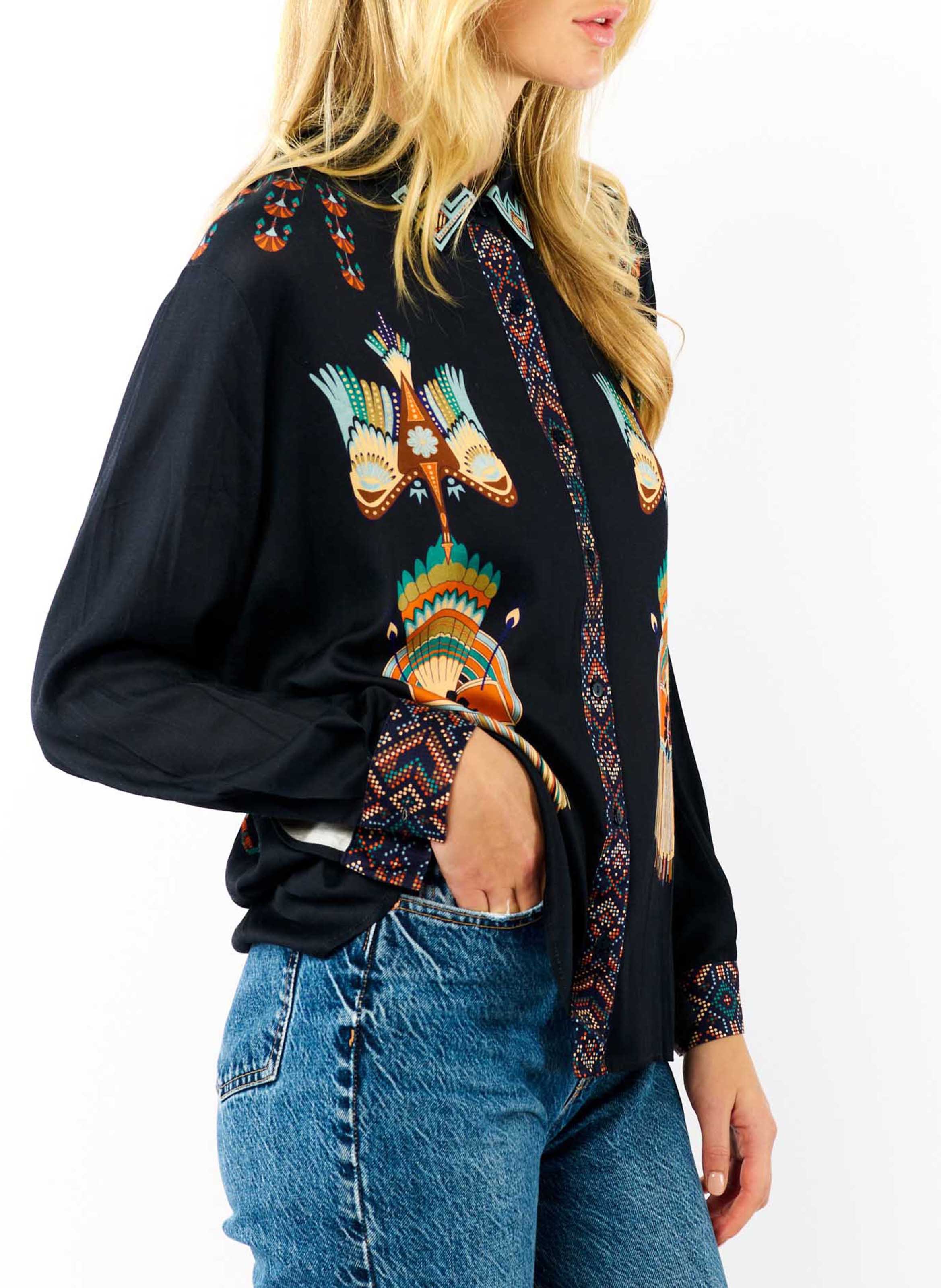 Straight printed shirt with classic collar WILD Blue