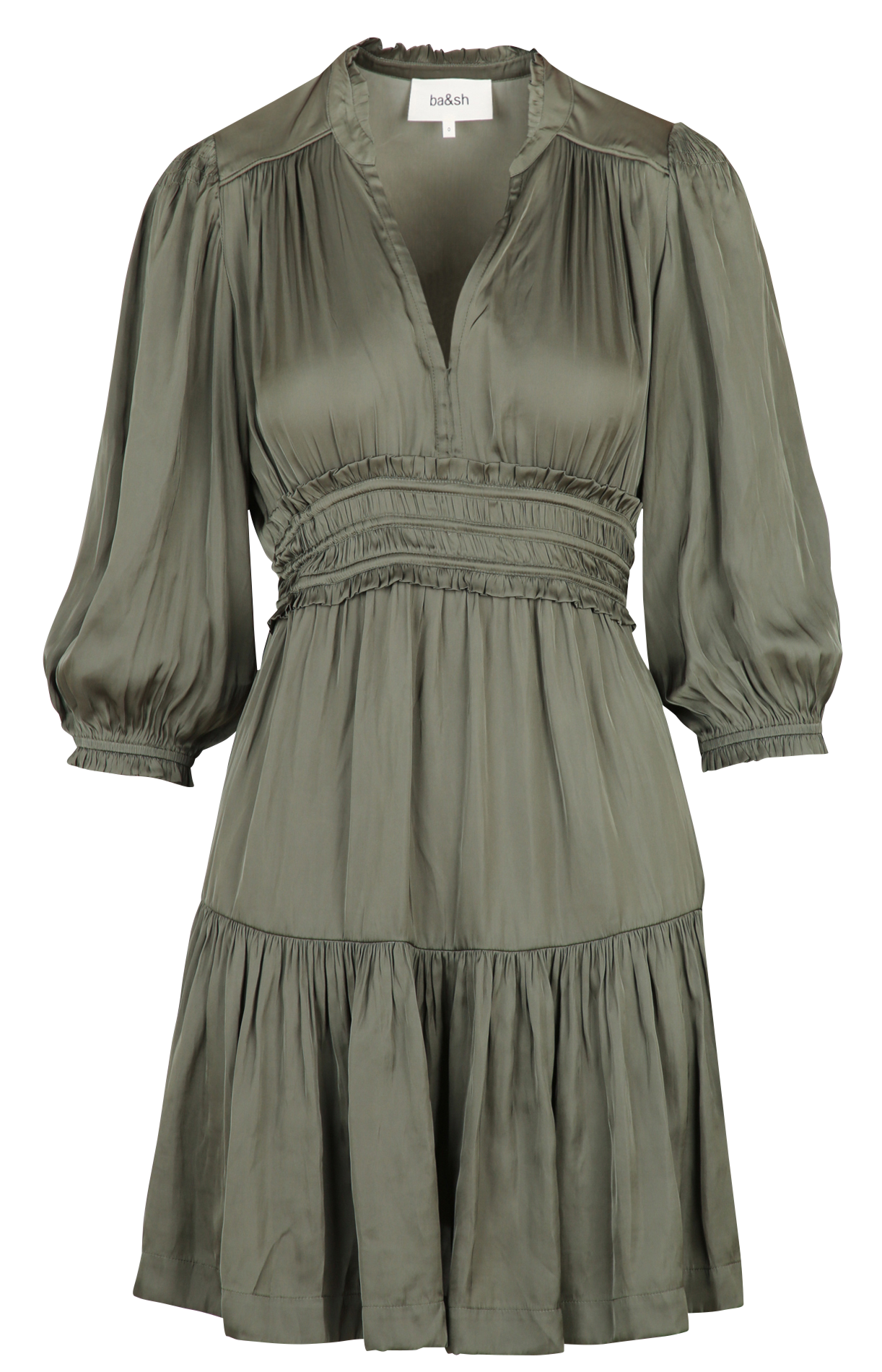 Robe courte froncée col tunisien en satin BA&SH Kaki