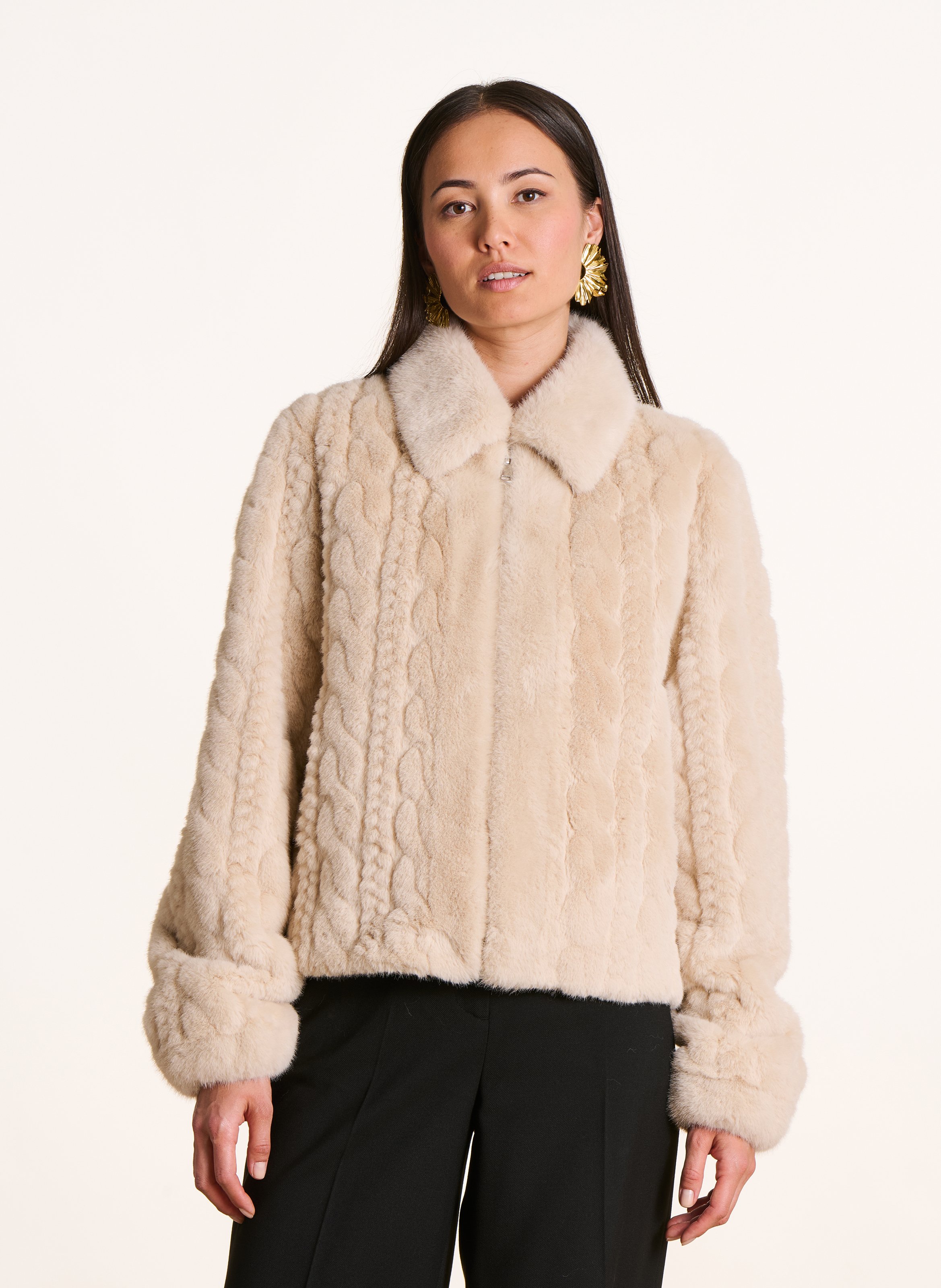 Faux fur jacket with classic collar LA FEE MARABOUTEE