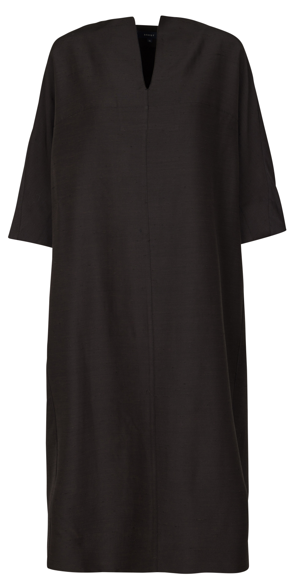 Midi dress with Tunisian collar in blended linen. SOEUR Black