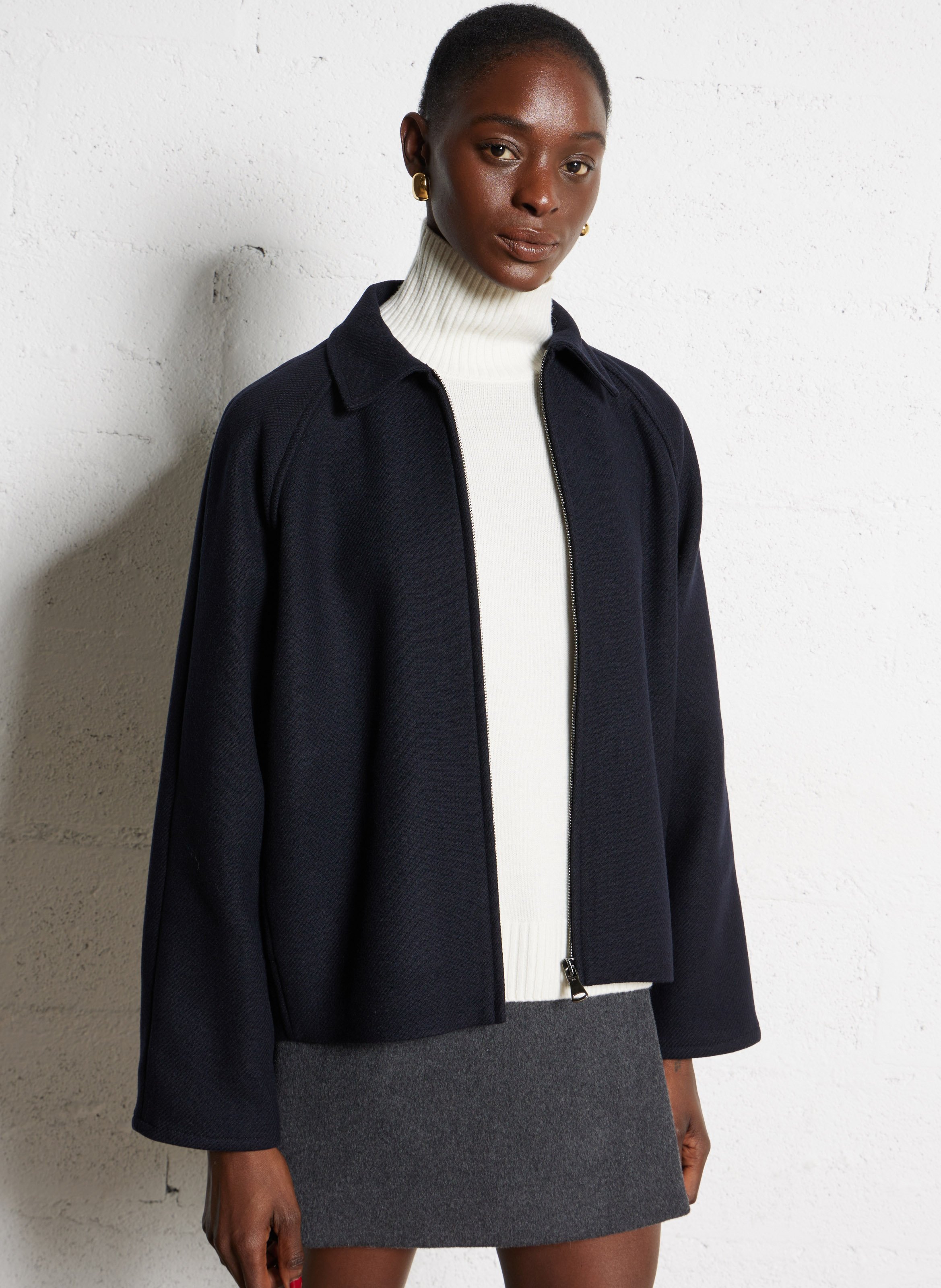 Veste zippée en laine mélangée POMANDERE Bleu