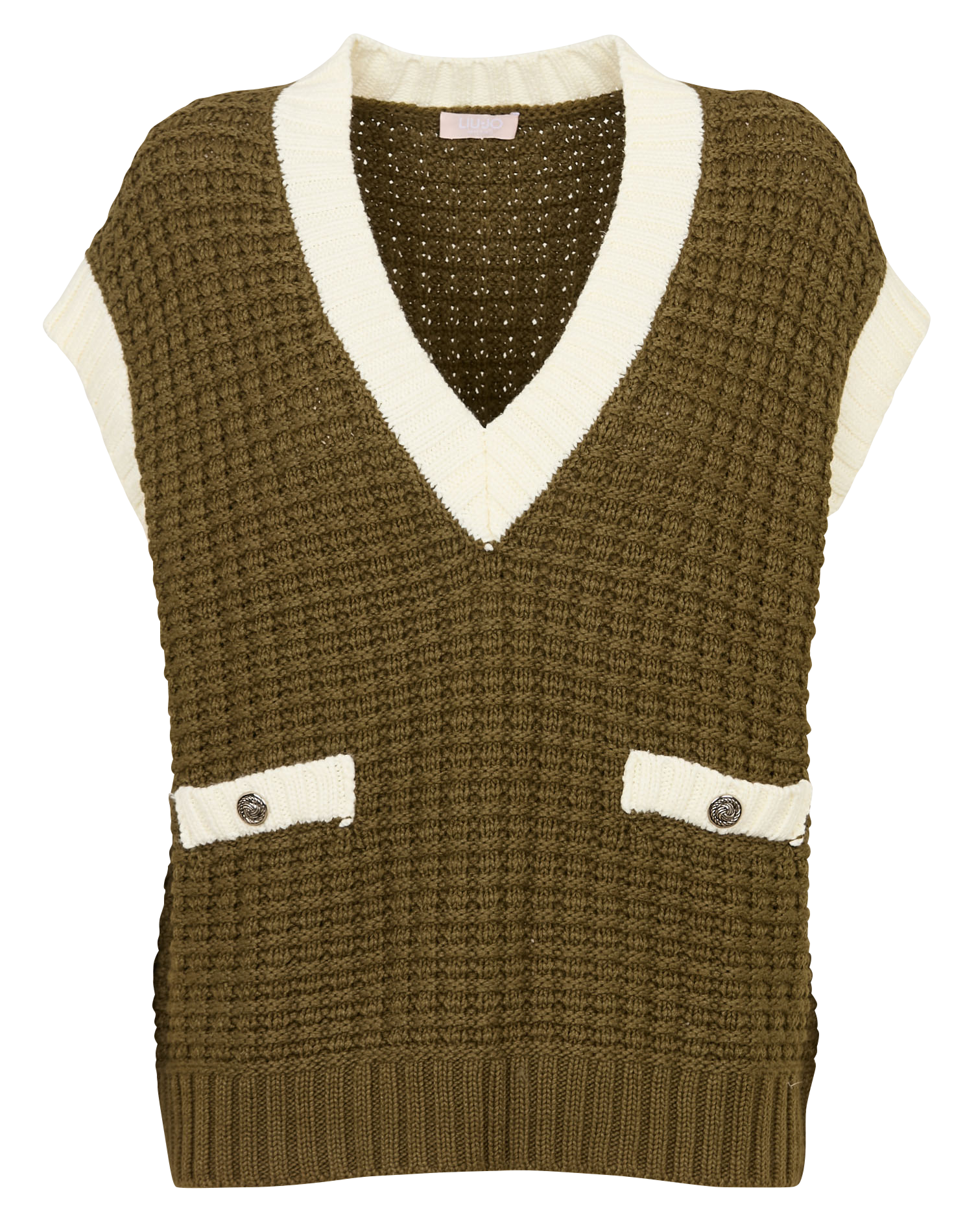 Pull col v en coton mélangé LIU JO Kaki