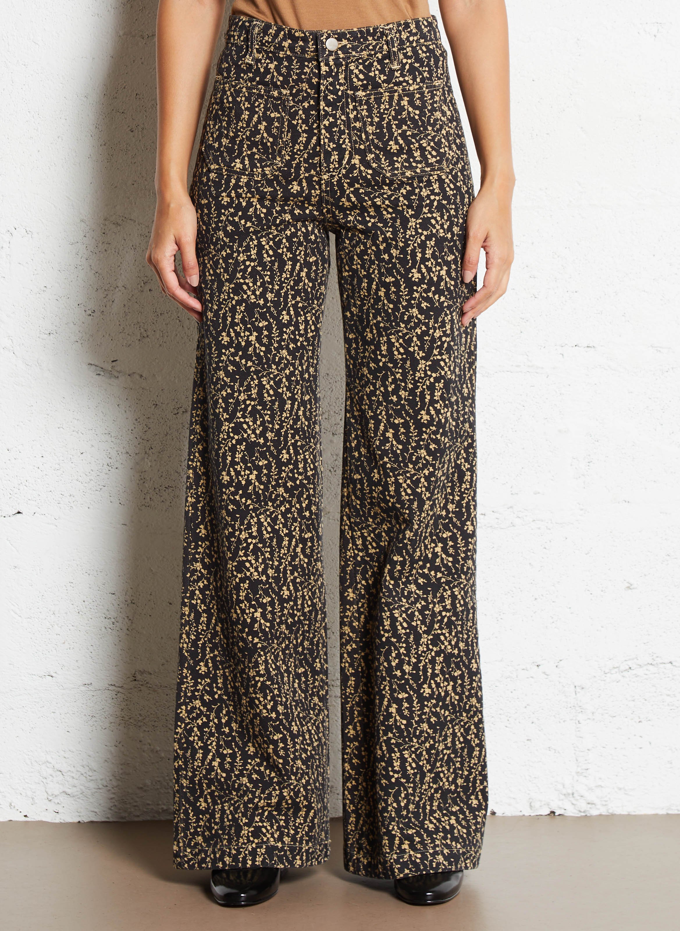 High-waisted straight printed pants MAISON HOTEL Black