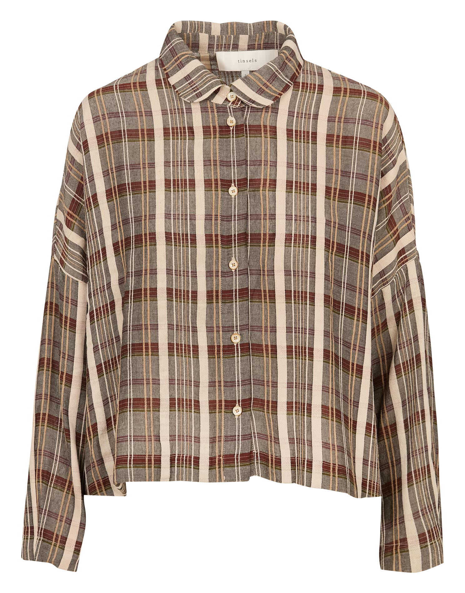 Chemise courte fluide à carreaux TINSELS Beige