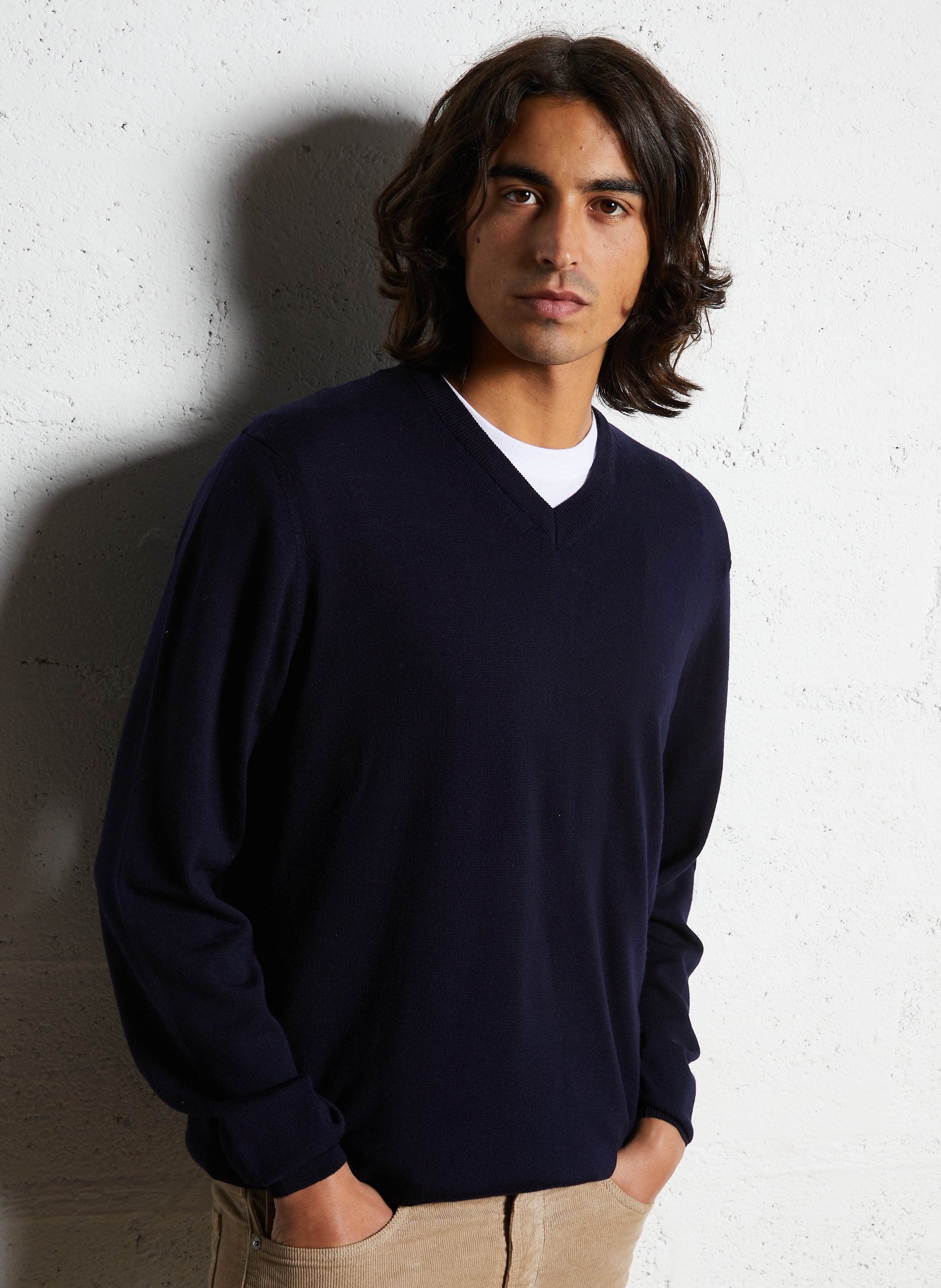 Rechte, wollen trui met V-hals FACONNABLE Blauw