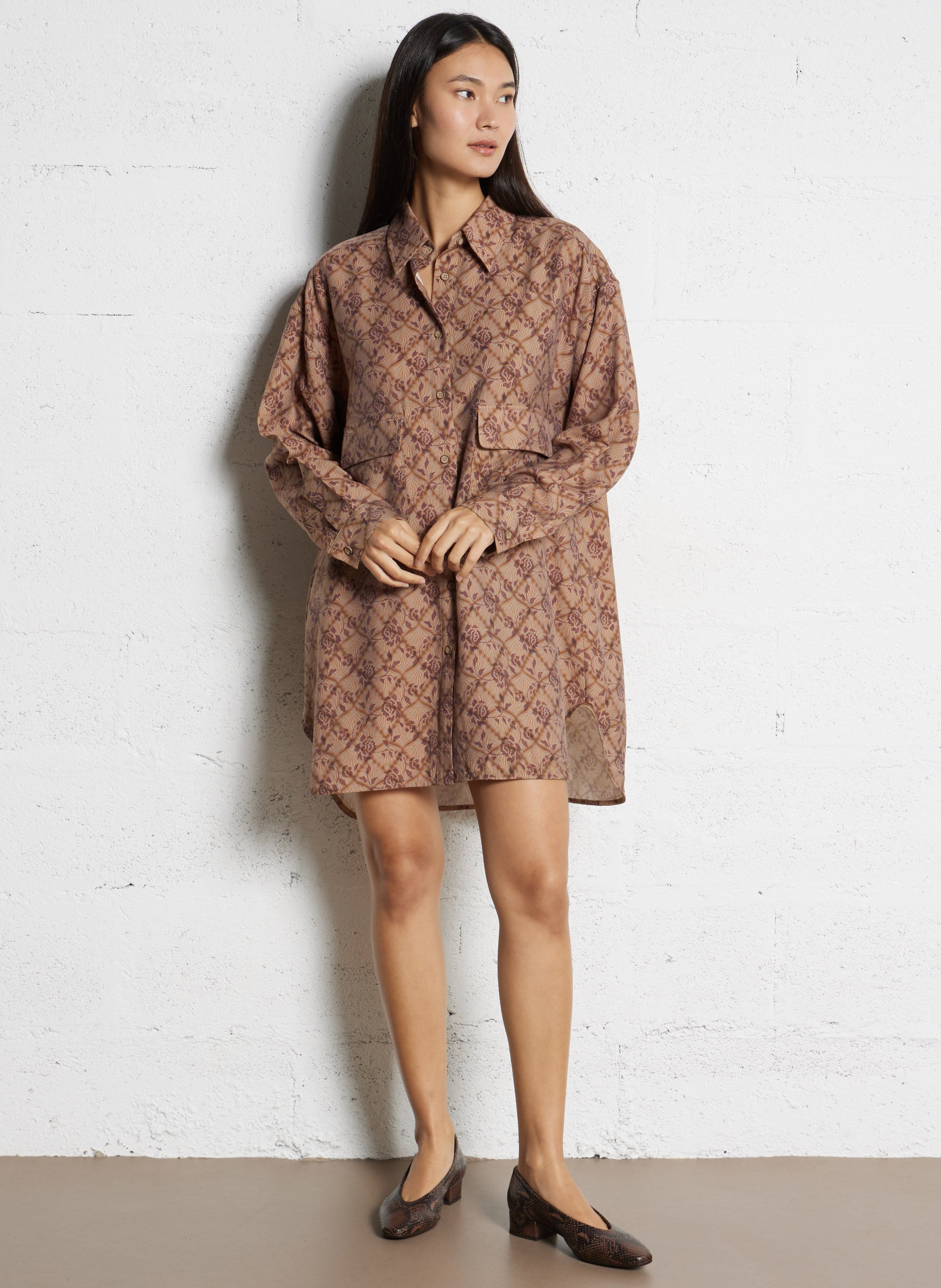 Robe courte ample col classique SEE U SOON Beige